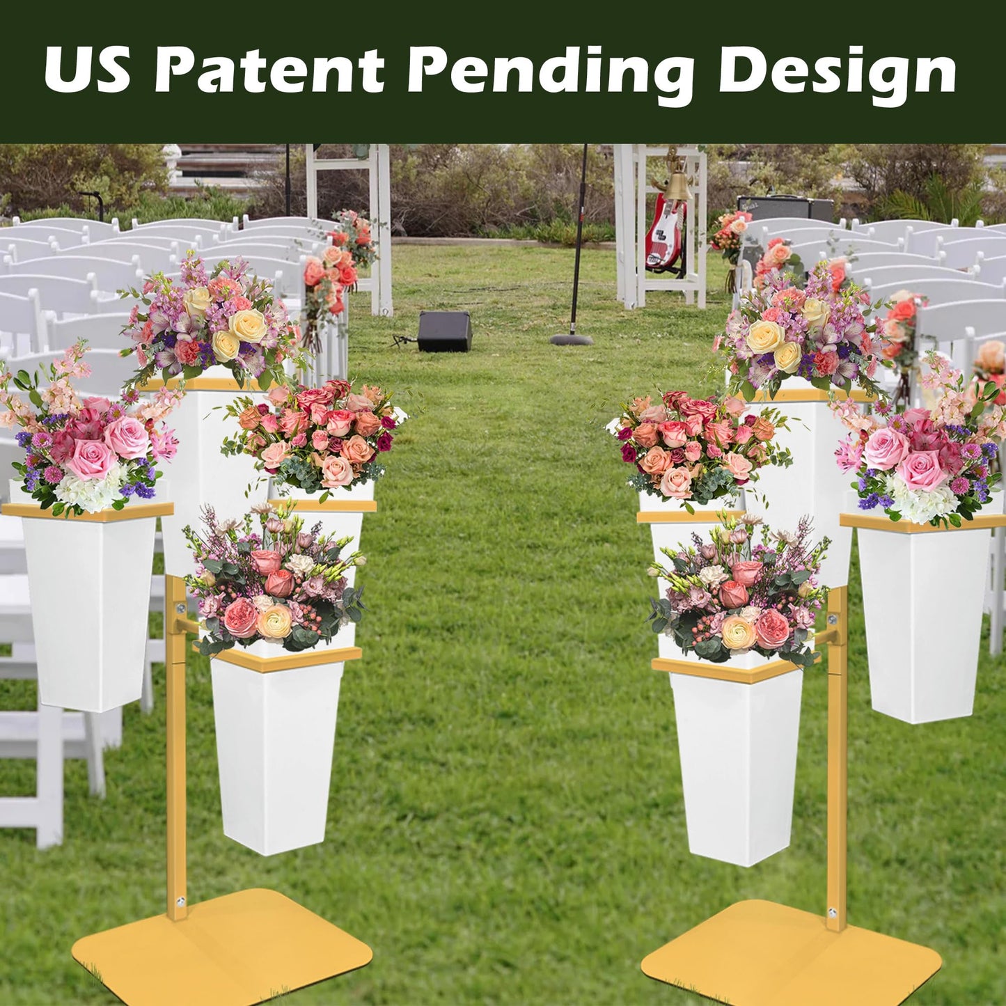 PROLEE Flower Display Stand with Buckets, Wedding Flower Cart Display Stand with Wheels,Flower Stand for Wedding Party, Events and Garden Decor (White)