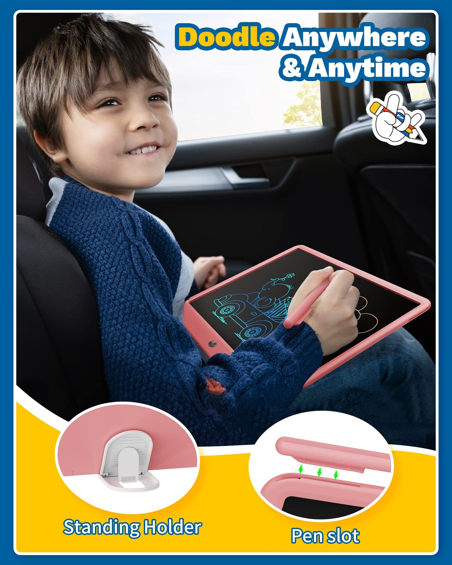 TEKFUN 15 Inch LCD Writing Tablet for Girls Ages 8–12, Large Drawing Tablet for Kids, Screen-Free Writing Pad for Learning & Quiet Time, Creative Christmas Gift for 8 9 10 Year Old Girl (Pink)