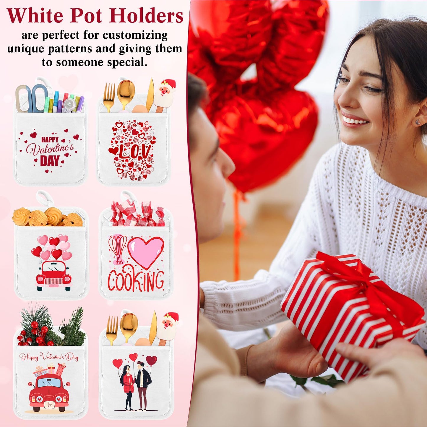 Hoolerry 10 Pieces Pot Holders with Pocket Sublimation 7x9'' Cotton Oven Pot Holders Bulk with Hanging Loops Pads for Kitchen Cook Baking (White)