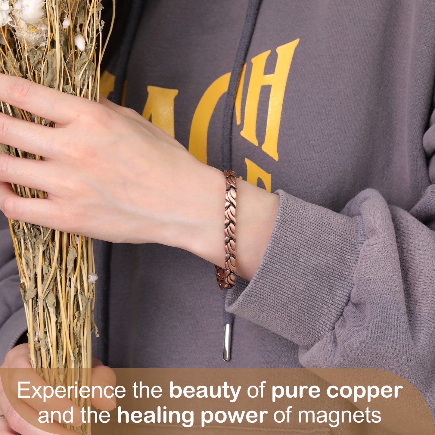Feraco Copper Bracelets & Rings for Women, Ultra Strength Magnetic Bracelet with 3500 Gauss Neodymium Magnets, 99.99% Pure Copper Adjustable Jewelry Gift (Fishtail with Ring)