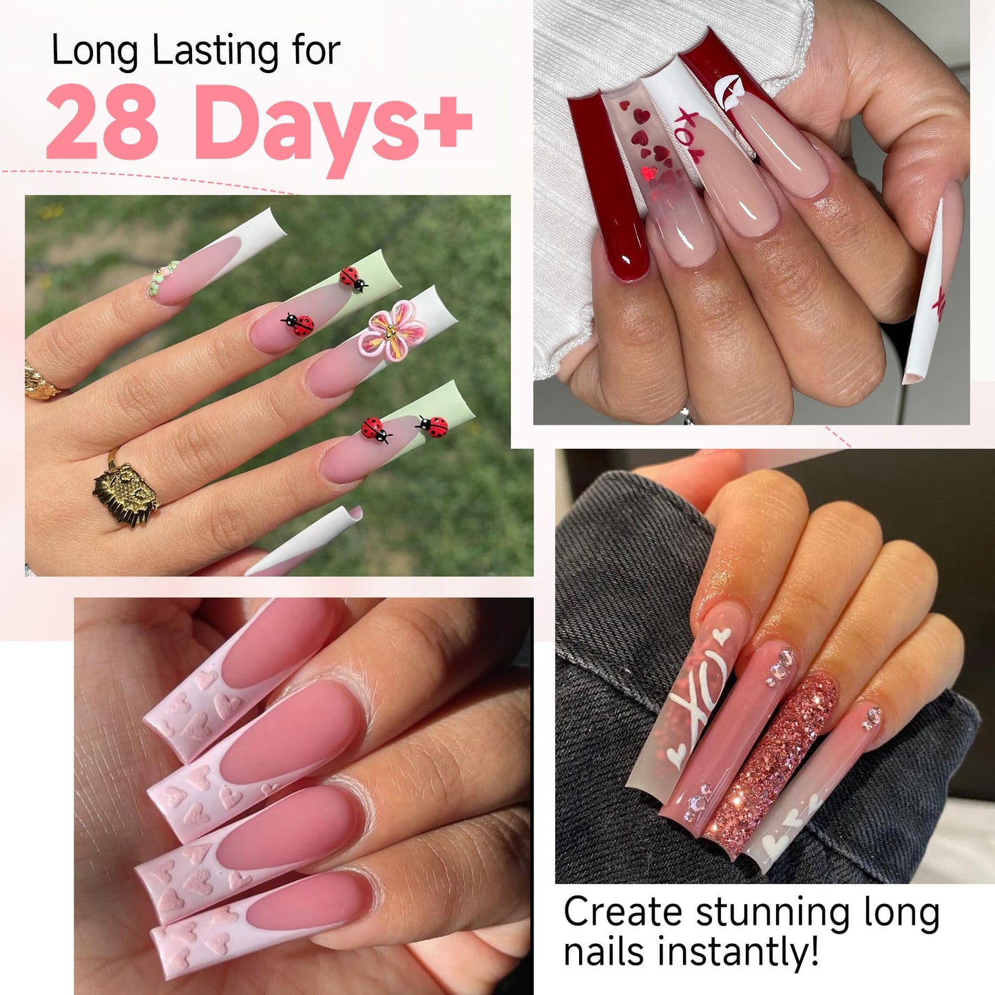 UNA GELLA Extra Long Tapered Sqaure Nail Tips Full Cover 504pcs No C Curve Clear Gel Nail Tips XXL Long Straight Nails Tips Acrylic Nails Square Gel Nails for DIY Nail Art 12 Sizes