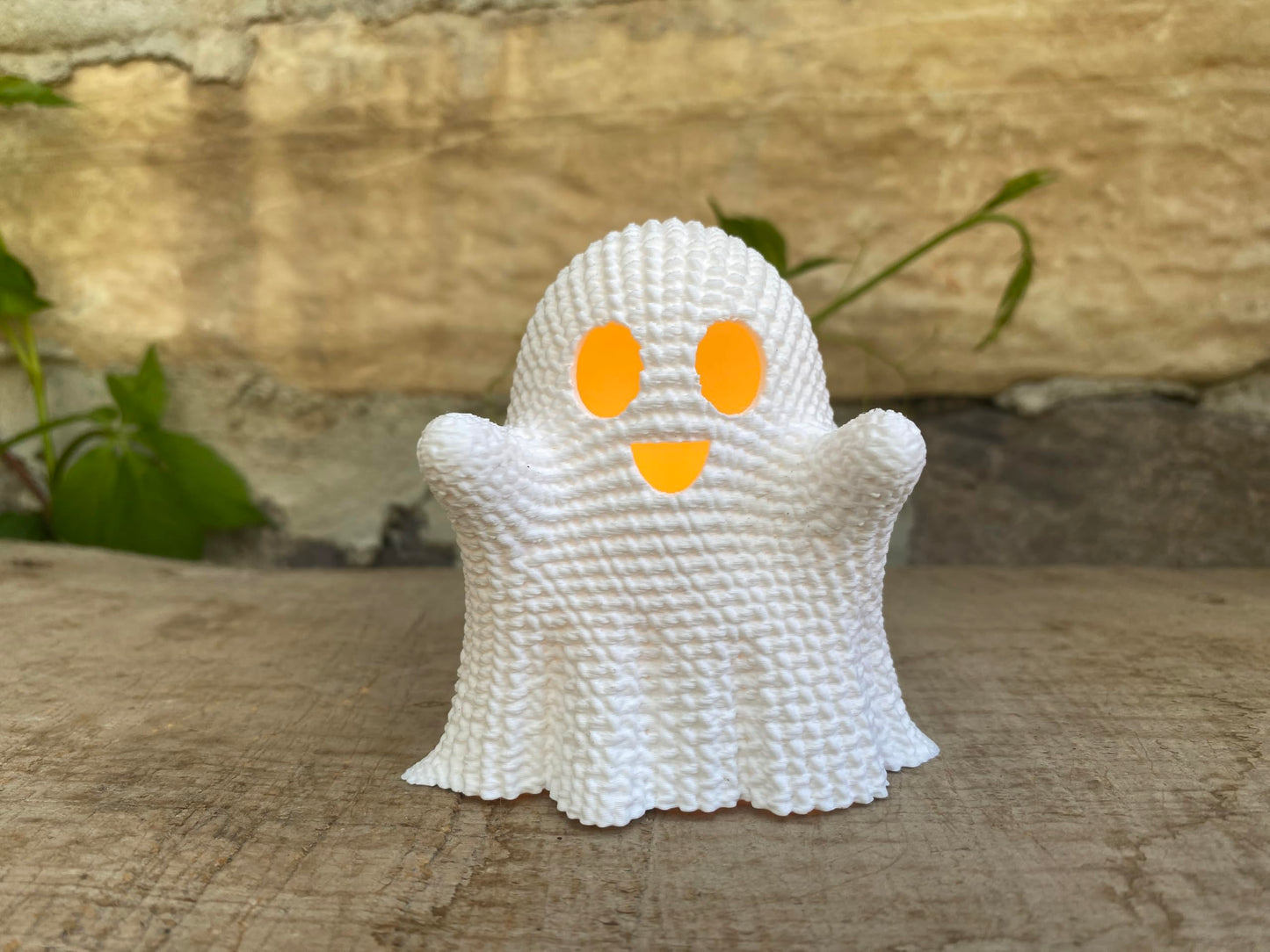 Cute Crocheted Ghost – 3D Printed Ghost Decor with Knitted Look | LED Tea Light Halloween Decoration (Light Not Included) | Cozy Spooky Season Home Accent