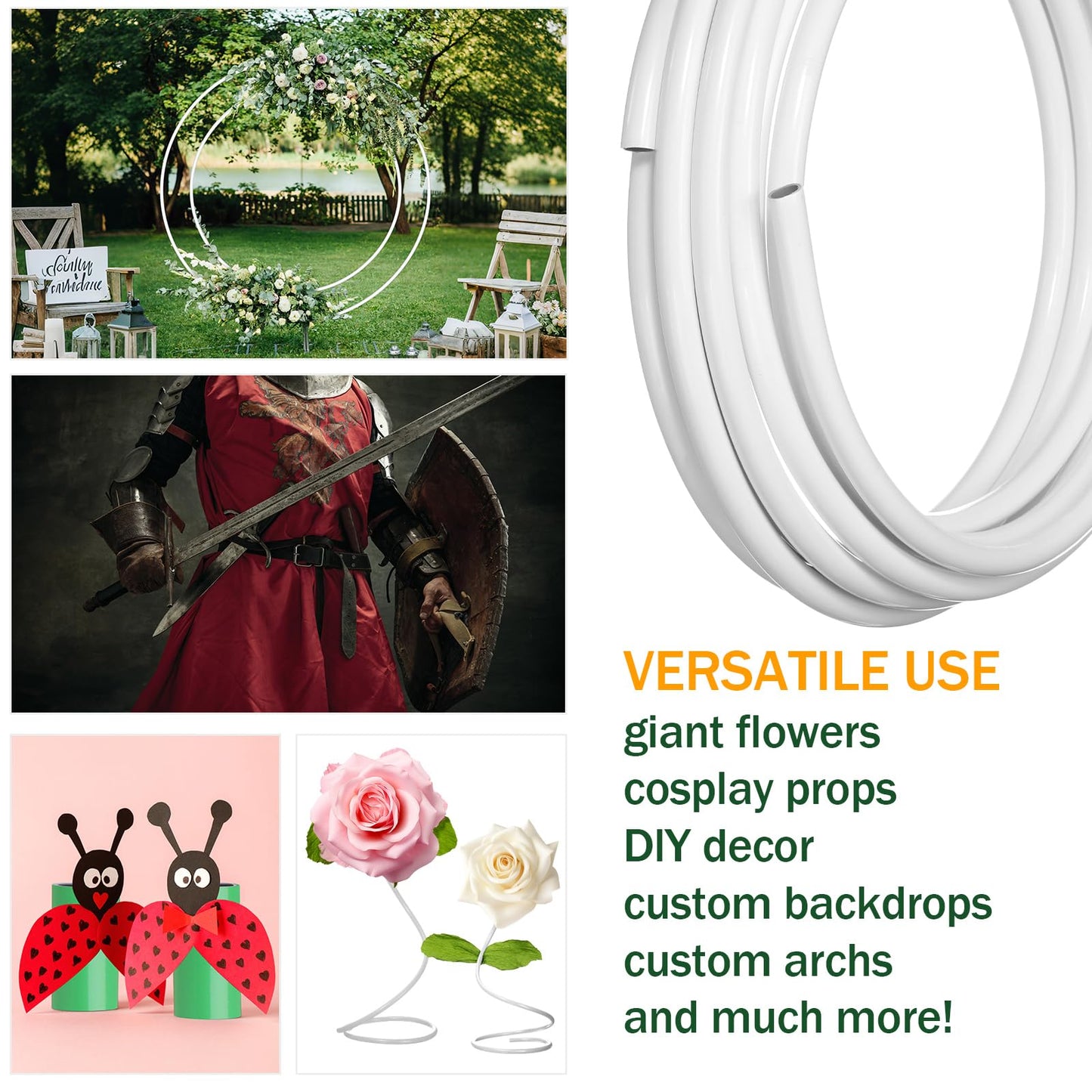 Otoolling 32.8 ft Giant Flower Stand Flexible Pipe Stem for Decor Flower Pole Display Stand Base Giant PVC Pipe Stem Tubing for Crafts Floral Wedding Balloon Backdrop Arches Prop DIY(2 Pcs,White)