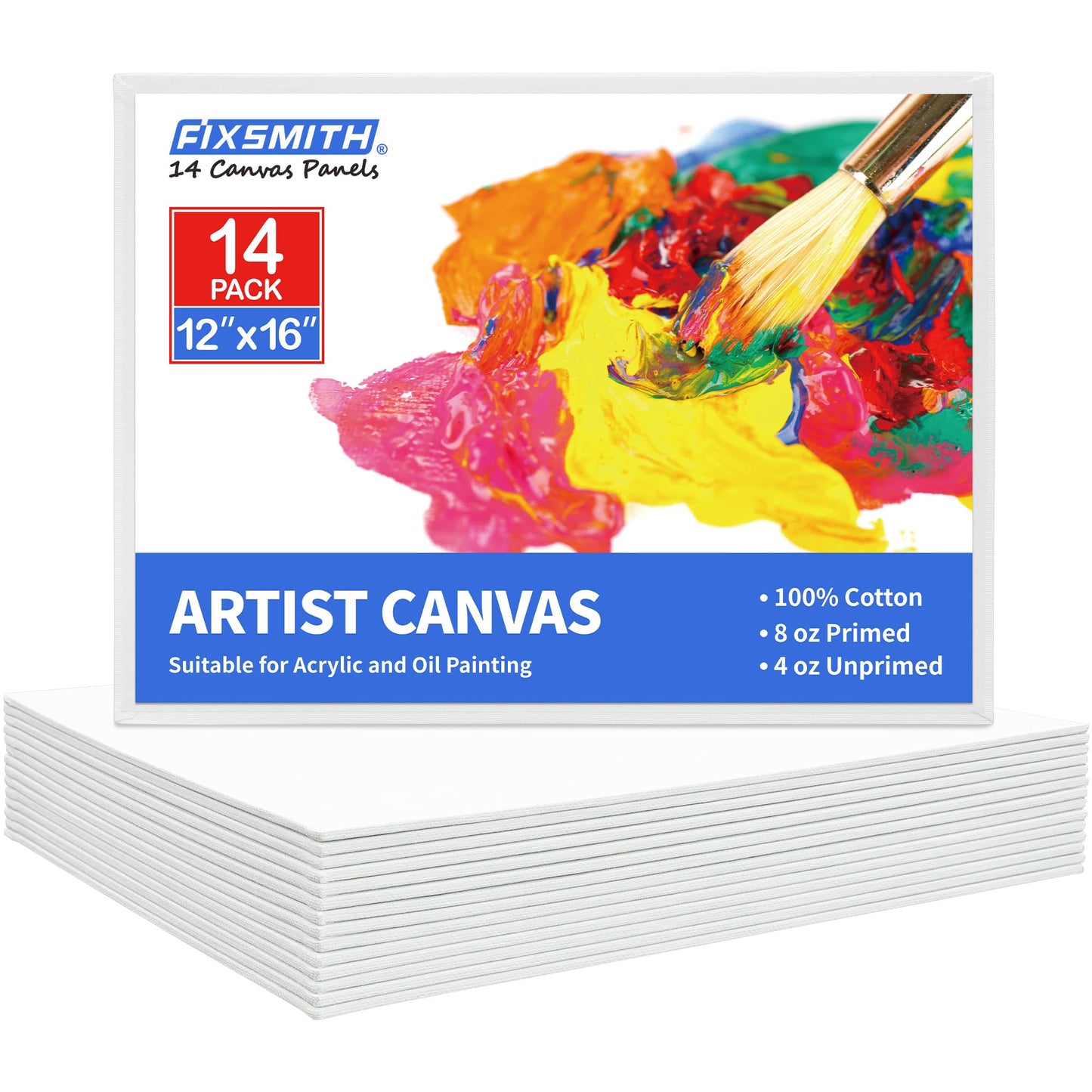 FIXSMITH Canvas Boards for Painting 12x16 Inch, Super Value 14 Pack Paint Canvases, White Blank Canvas Panels, 100% Cotton Primed Canvas Boards for Painting Art Supplies
