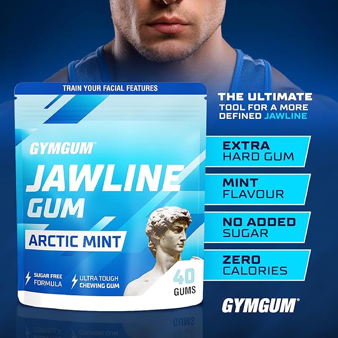 Gymgum Jawline Gum | Hard Chewing Gum For Jaw Strength | Train Your Facial Features - Mewing Jaw Gum | Ultimate Jawline Exerciser | 0 Calories & Sugar Free Hard Gum (Arctic Mint, 40 Count)