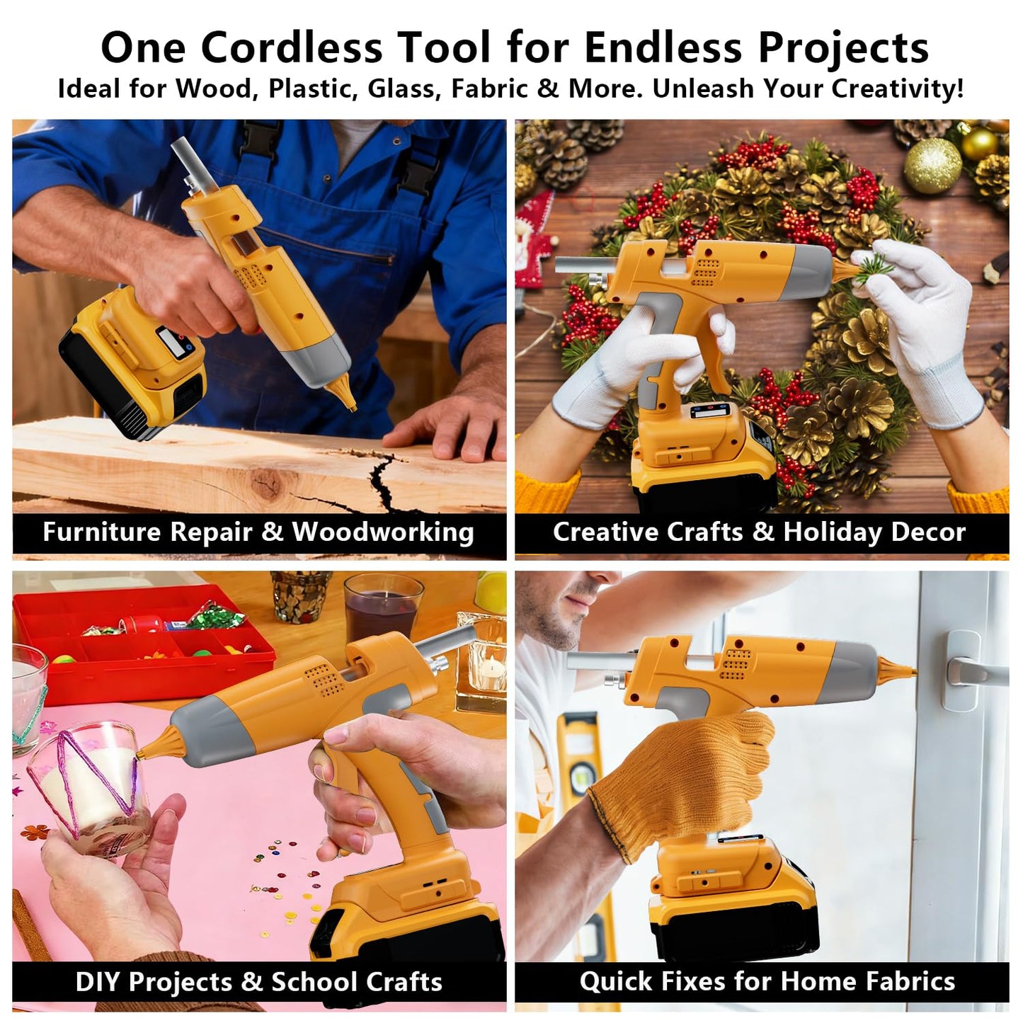 DTEZTECH Cordless Hot Glue Gun Compatible with DeWalt 20V Max Battery, Fast Preheating Electric Glue Gun Kit with 10 Glue Sticks for Arts, DIY (Tool Only, No Battery)