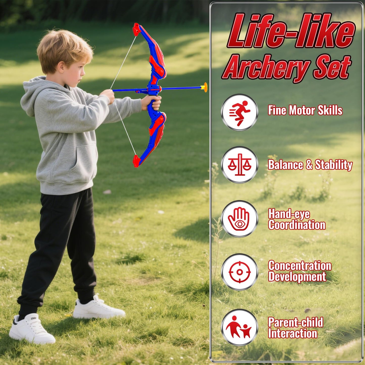 Motivekit Spider Bow and Arrow Set for Kids, 2 Pack Led Archery Set, Bow Arrow Set with 20 Suction Cup Arrows, Target with Stand & 6 Target Cans, Birthday Gift Bow and Arrow Set for Kids 4-6