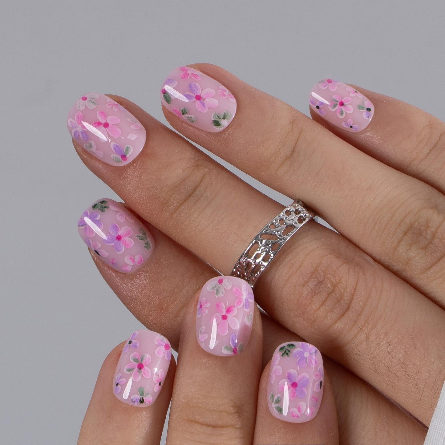 CurvLife Soft Gel Press On Nails Square, Long-Lasting 30Pcs Reusable Stick On Fake Nails Kit with Glue Tabs, Glossy Salon-Style Manicure for Women Teens Beginners, At-Home (Spring Whisper)