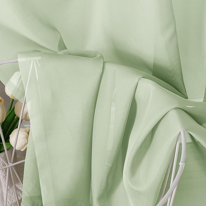 OVZME Light Green Sheer Curtains 63 Inches Long 2 Panels - Soft Light Filtering Window Sheer Panels for Living Room/Bedroom, Top Dual Rod Pocket, 1 Pair, Each 42Wx63L Inches