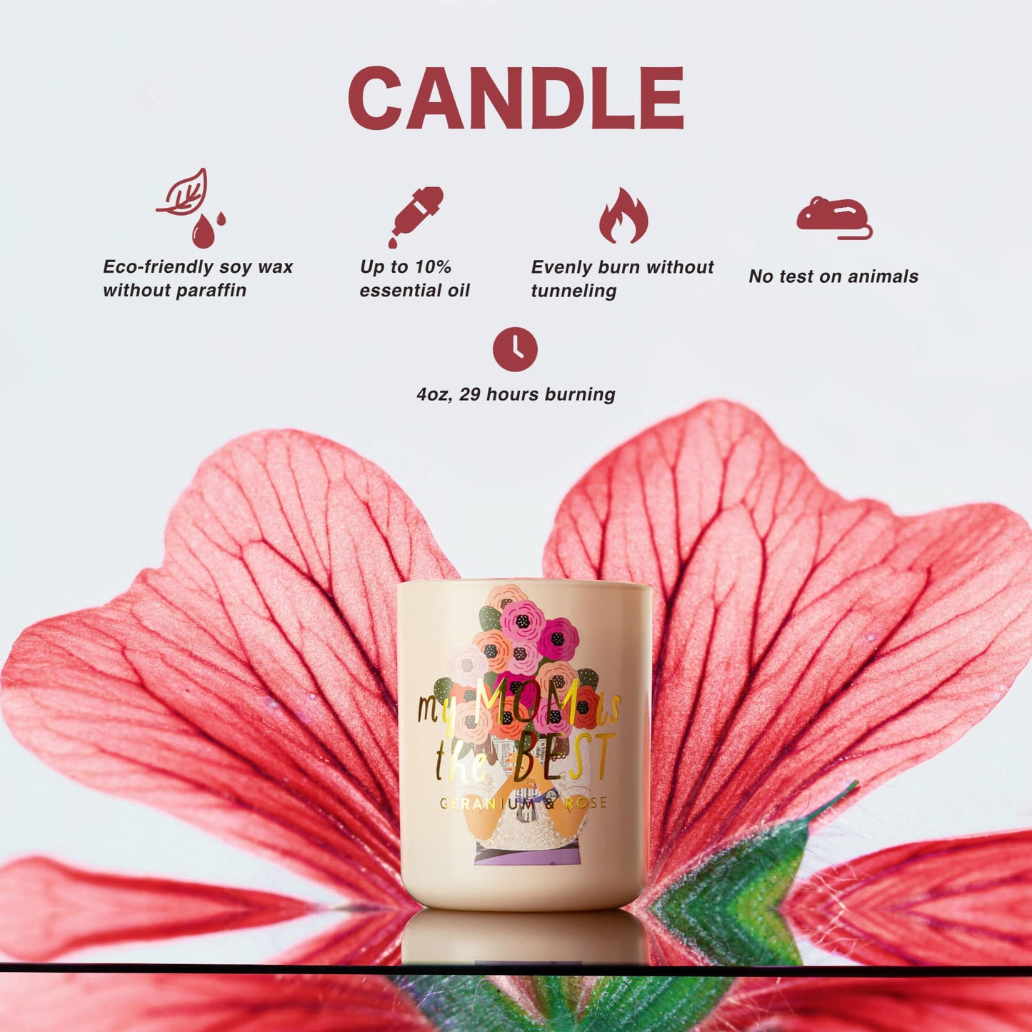 Hidden Label Soy Candle Set: Geranium & Rose 'Best Mom' Gift with Reed Diffuser & Room Spray