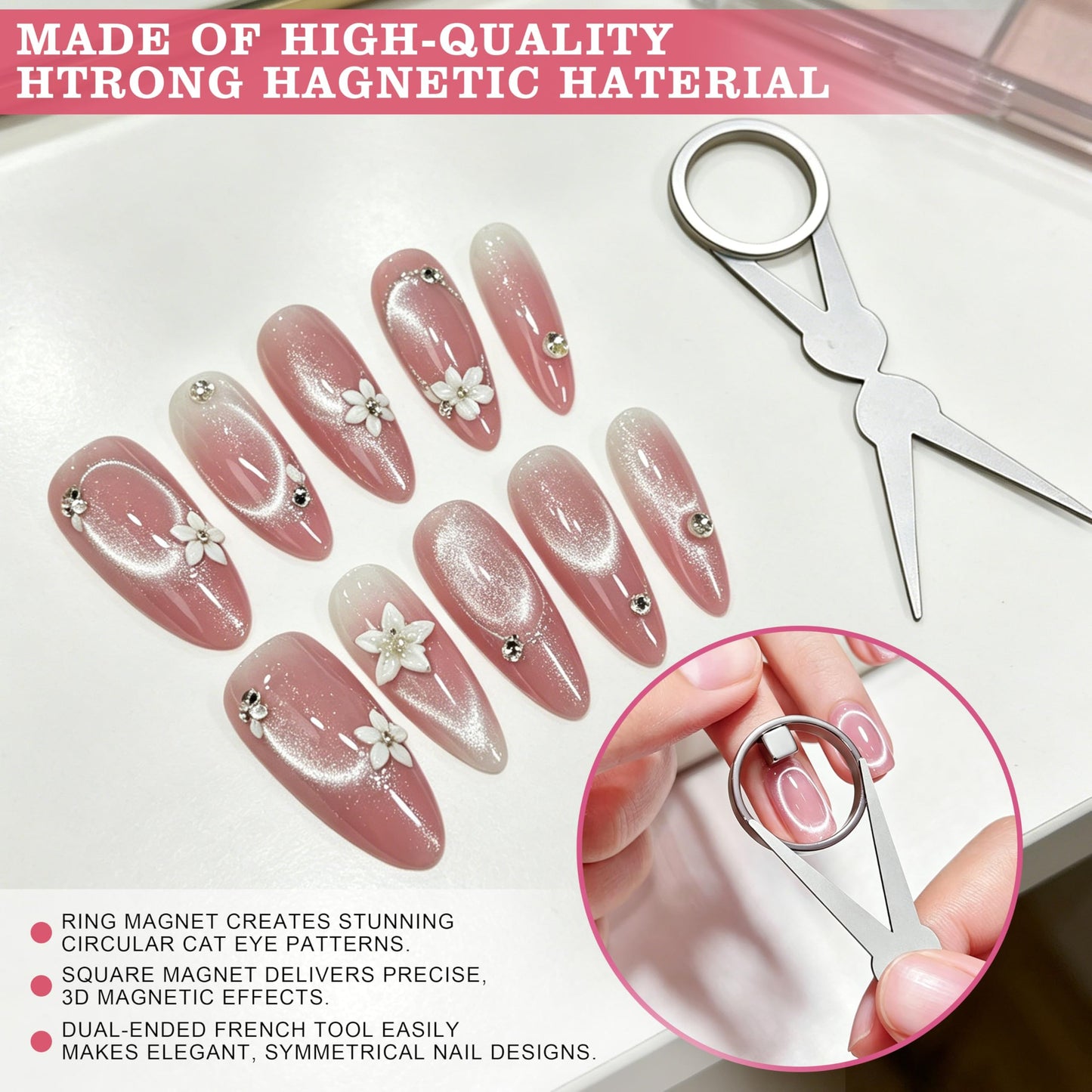 Ring-Shaped Cat Eye Nail Magnet Tool, Hollow Circular Wide Beam & French Y Shape Nail Magnet Set, Portable Nail Art Magnetic Stick for Home DIY, Nail Beginners and Salon Use (2 Set)