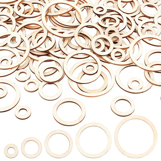 AHANDMAKER 100 Pcs Natural Wood Rings, 5 Size Unfinished Wooden Circles Ornaments Blank Wooden Slices Linking Ring Pendants for DIY Earring Making Home Decor,10/20/30/40/50mm