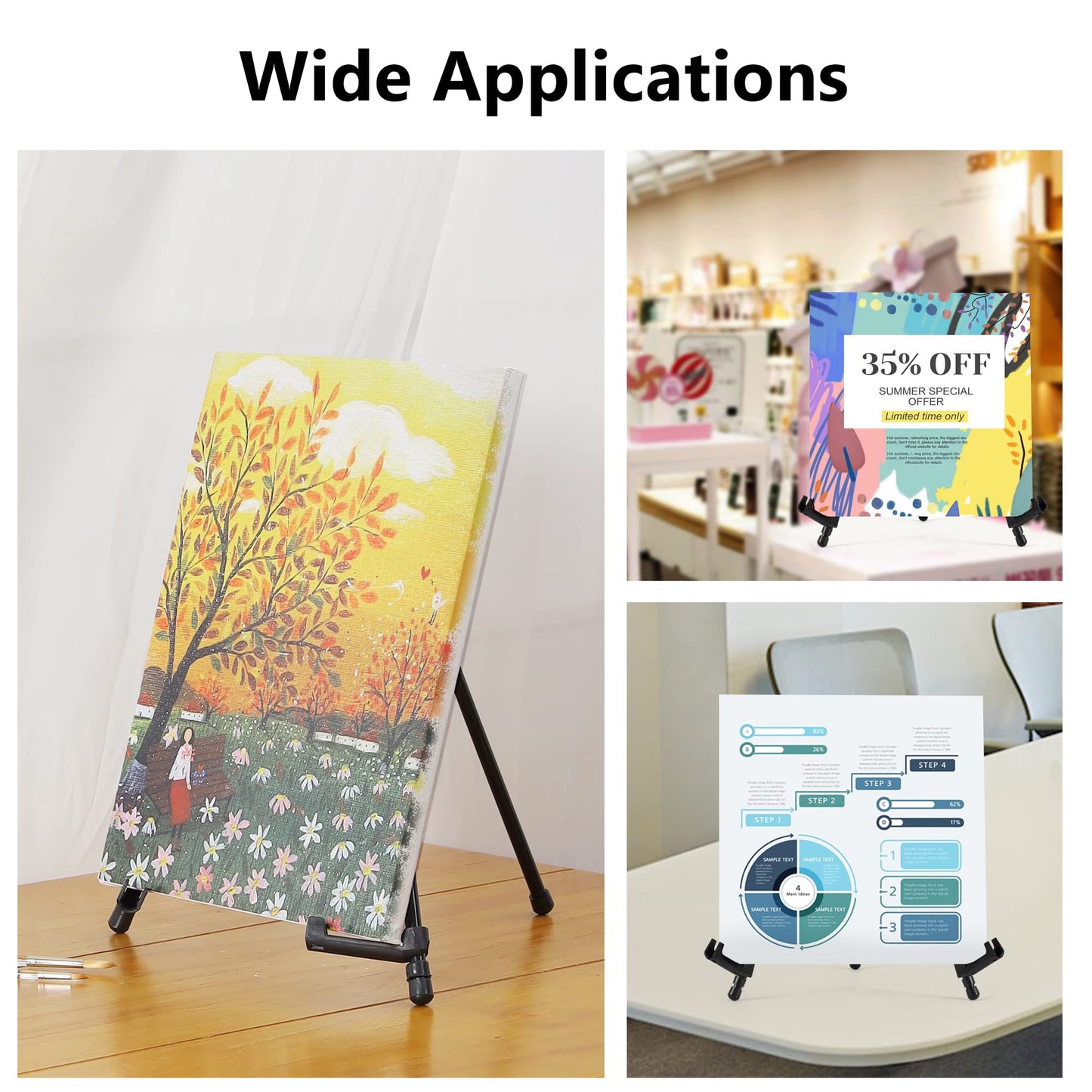 Somime 14" High Tabletop Instant Display Easel - Black Steel Small Tripod Easel Stand with Adjustable Holders for Pictures, Paintings, Posters and Store Signs(2 Pack)