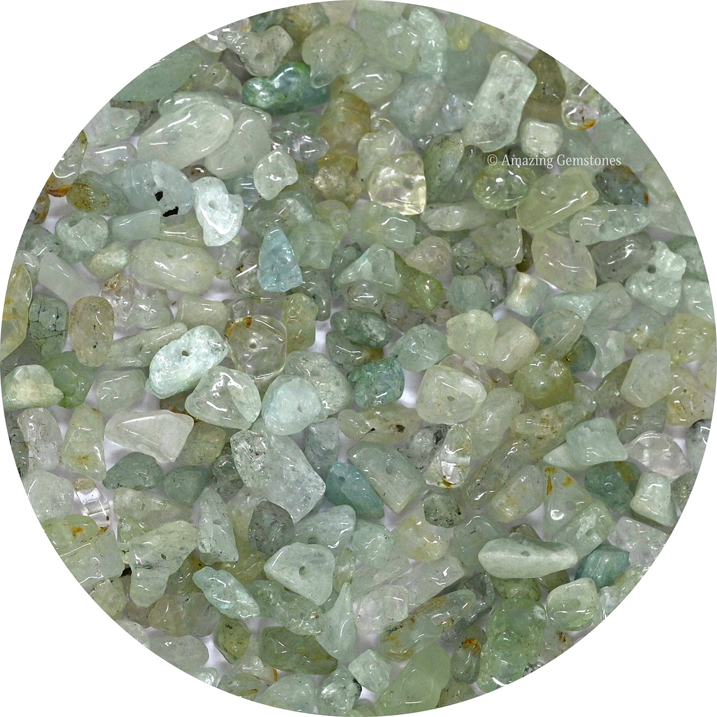 Light Green Aventurine Pre Drilled Natural Crystals Crushed Chips Beads for Jewelry Making, DIY Handmade Healing Crystals (25 Inch Strand)