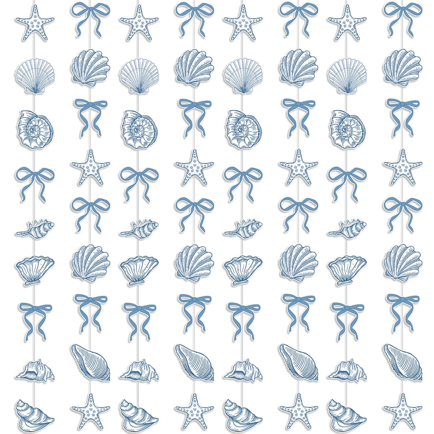 TaoBary 8 Pack Blue Bow Starfish and Seashell Garland 6.56 ft Ocean Coastal Nautical Paper Hanging Decorations Pre Strung Banner for Under the Sea Beach Wedding Mermaid Birthday Party Decorations