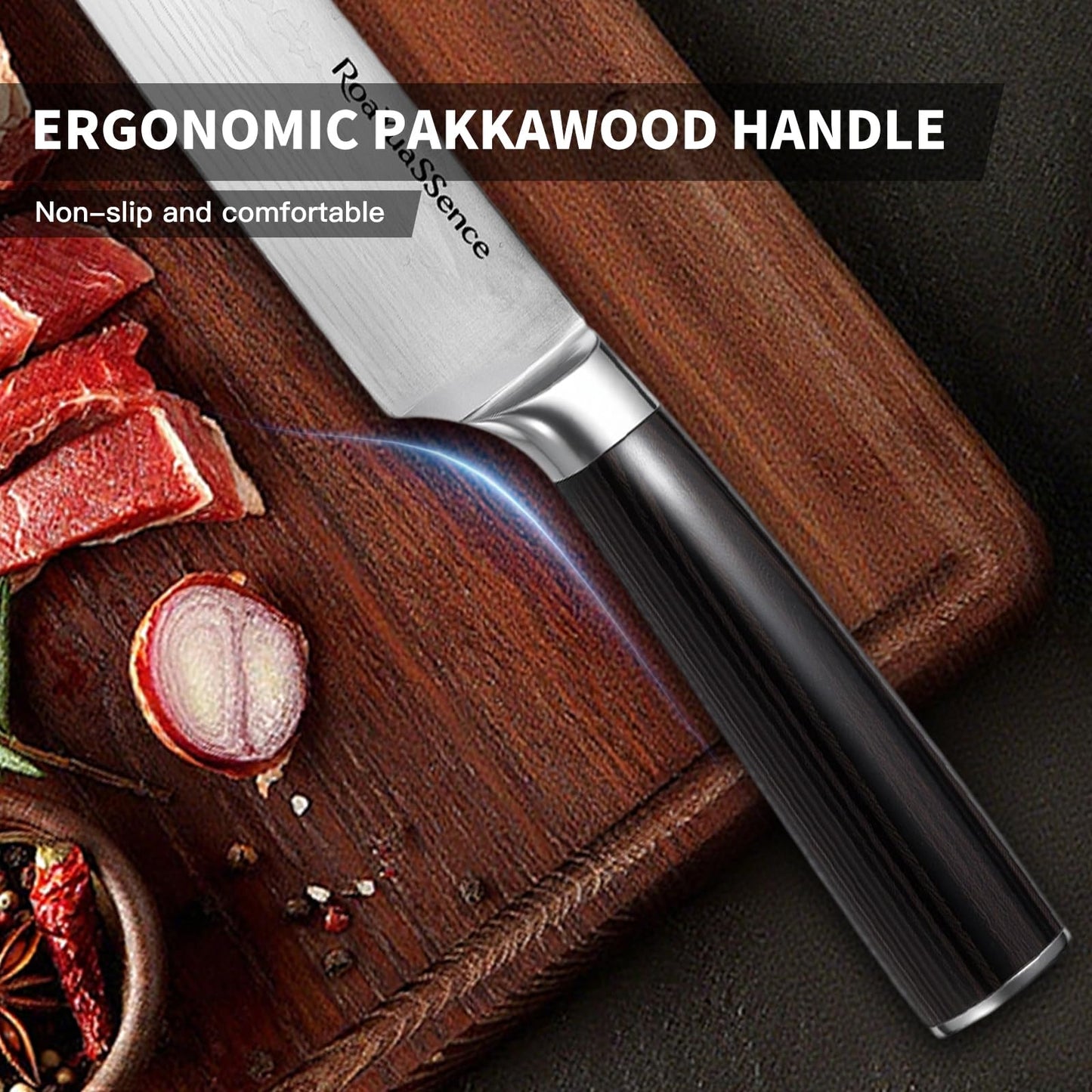 RoaYuaSSence Premium 8 Inch Chef Knife, Razor Sharp High-carbon German Stainless Steel, Ergonomic Wood Handle, Perfect Kitchen Gift Box Set for Home Cooks