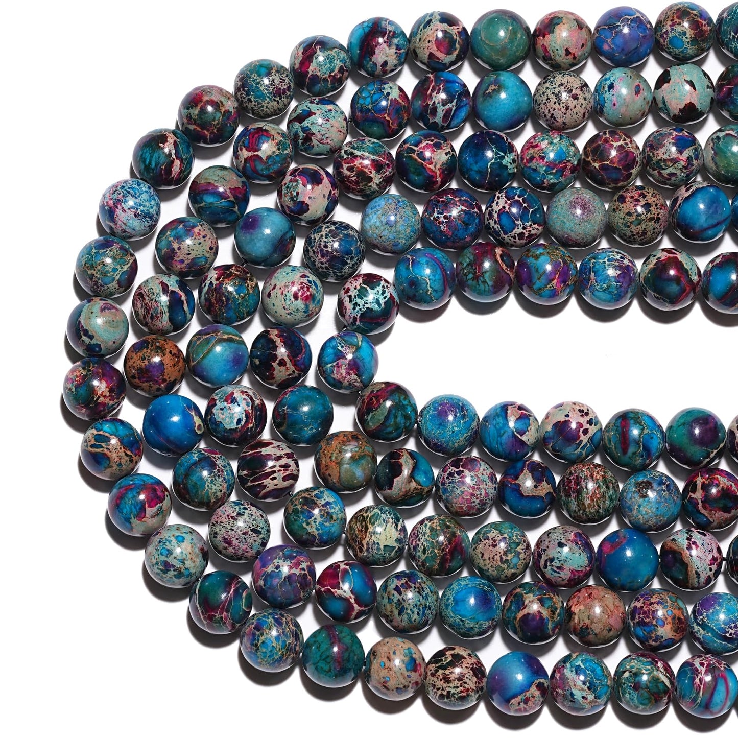 10mm Natural Blue Imperial Jasper Gemstone Beads Polished Round Smooth Stone Beads for Bracelets Jewelry Making 15inch Loose Beads