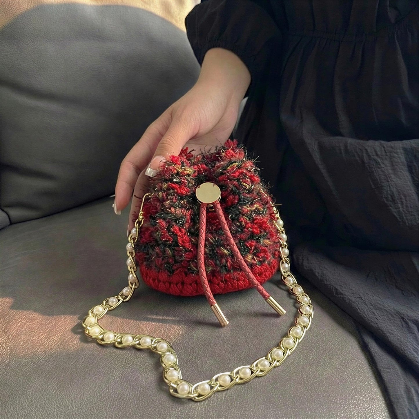 Nytale Beginner Crochet Kit for Adults - Midnight Rose Mini Bucket Bag. DIY Knitting Starter Pack with Luxury Velvet Yarn, Pearl Chain & Step-by-Step Video Tutorials. Beginner Friendly