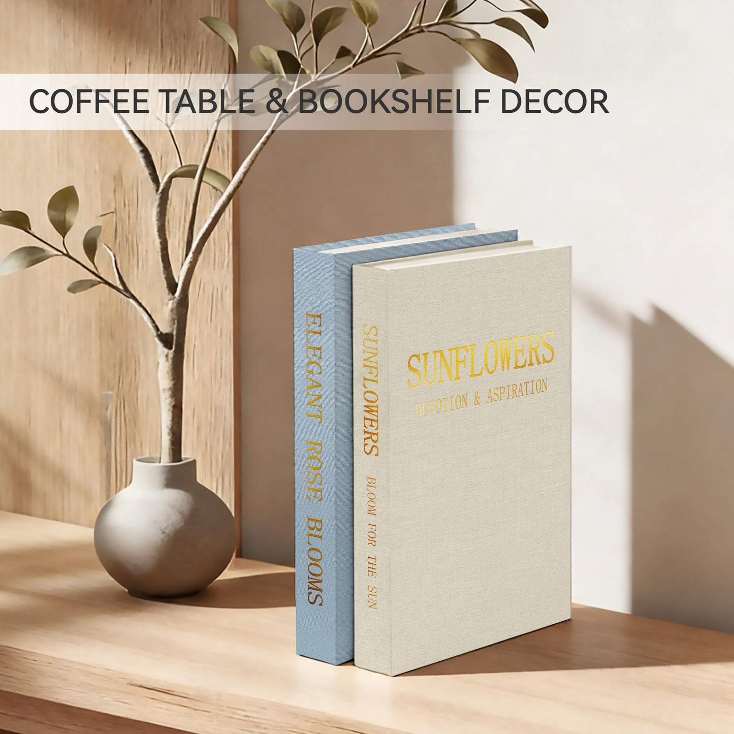 Sprsthai Premium Linen Decorative Book Box Set of 2 - Letter Gold Foil Embossed with Hidden Storage | Coffee Table, Bookshelf & Mantel Decor & Keepsake Organizer to Elevate Home Aesthetic,Blue