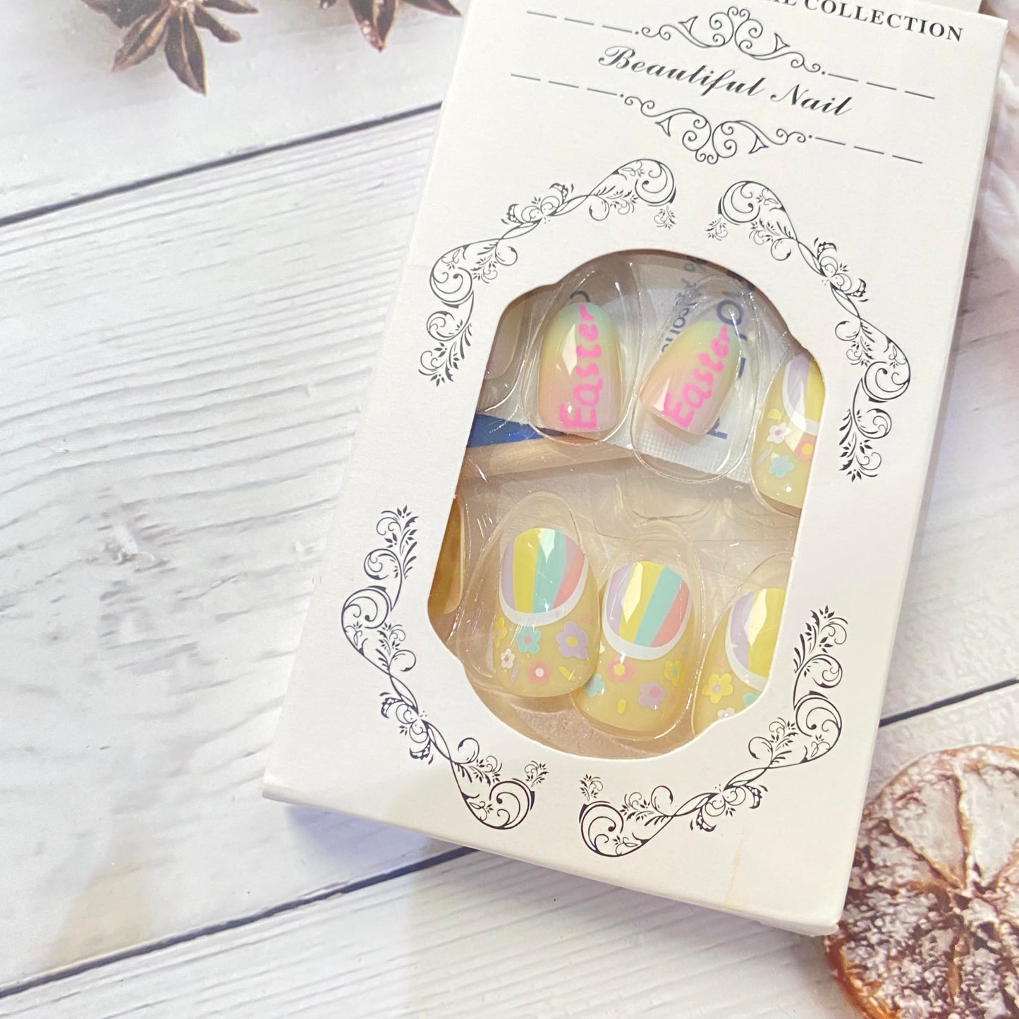 24 Pcs Cute Oval Press on Nails Easter Fake Nails Flower False Nails Easter Bunny Design Stick on Nails Full Cover Glossy Fake Nails Artificial Acrylic False Nails for Women Girls Nail Decoration