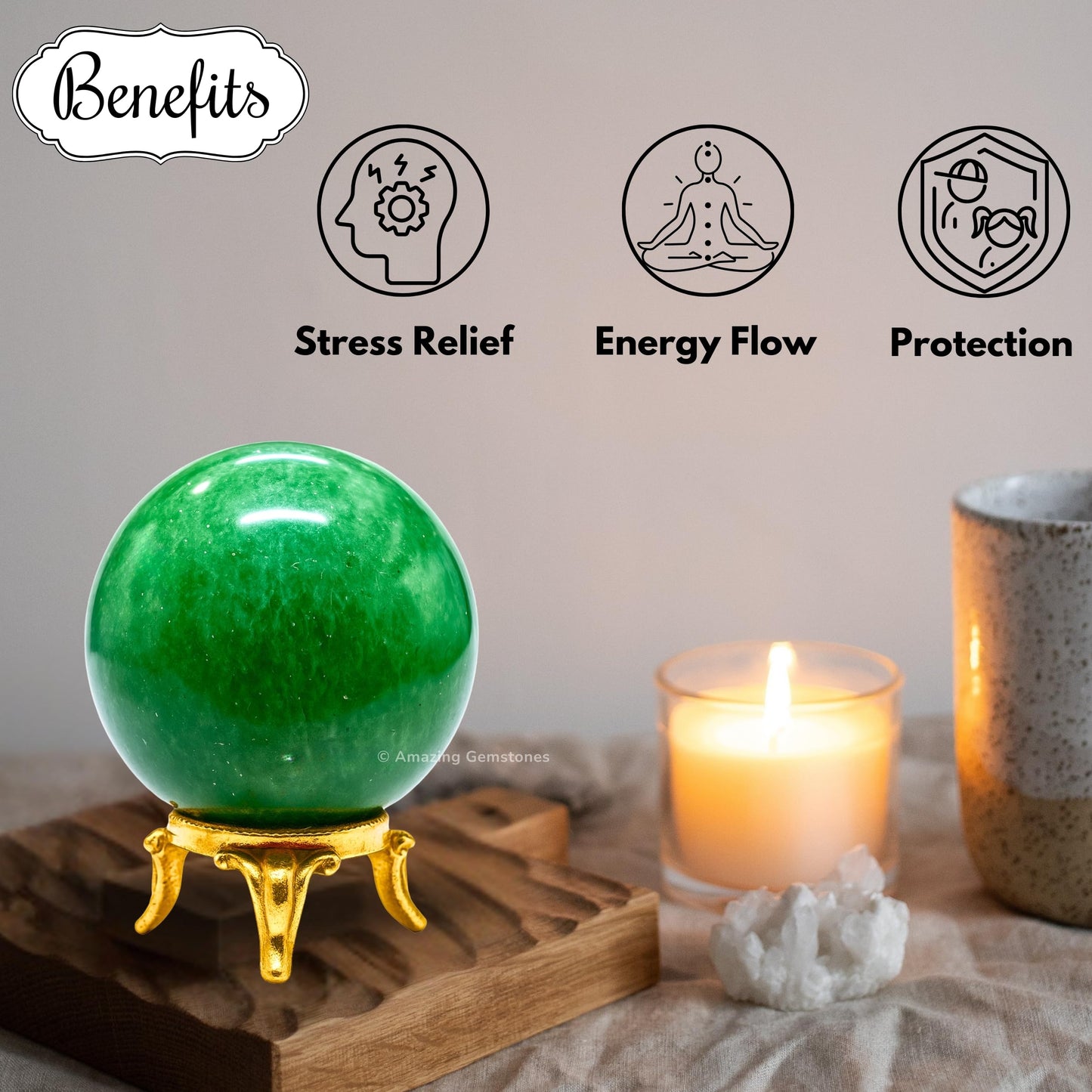 Amazing Gemstone Green Strawberry Quartz Crystal Ball with Stand - 2 Inches Crystal Sphere Meditation Balls for Witchcraft and Decorative Balls