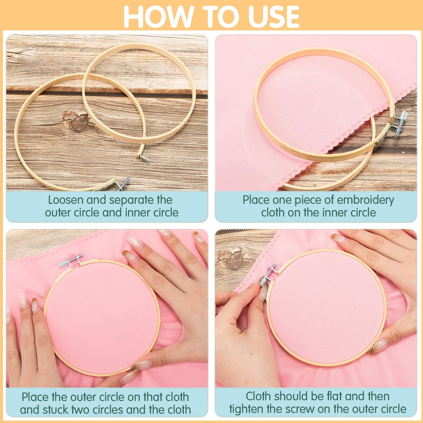 Weysat 5 Inch Embroidery Hoops Bulk Bamboo Circle Cross Stitch Hoop Round Ring Easily Loosen Tighten Bamboo Embroidery Frame Adjustable for Art Handy Sewing Wall Decoration Craft (36 Pcs)