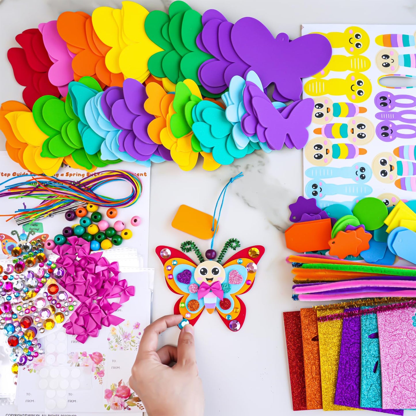 Winlyn 24 Sets Butterfly Craft Kits DIY 3D Rainbow Butterfly Ornaments Decorations Art Set Foam Stickers Arts and Crafts for Kids Spring Summer Camping Party Classroom Activities Art Project