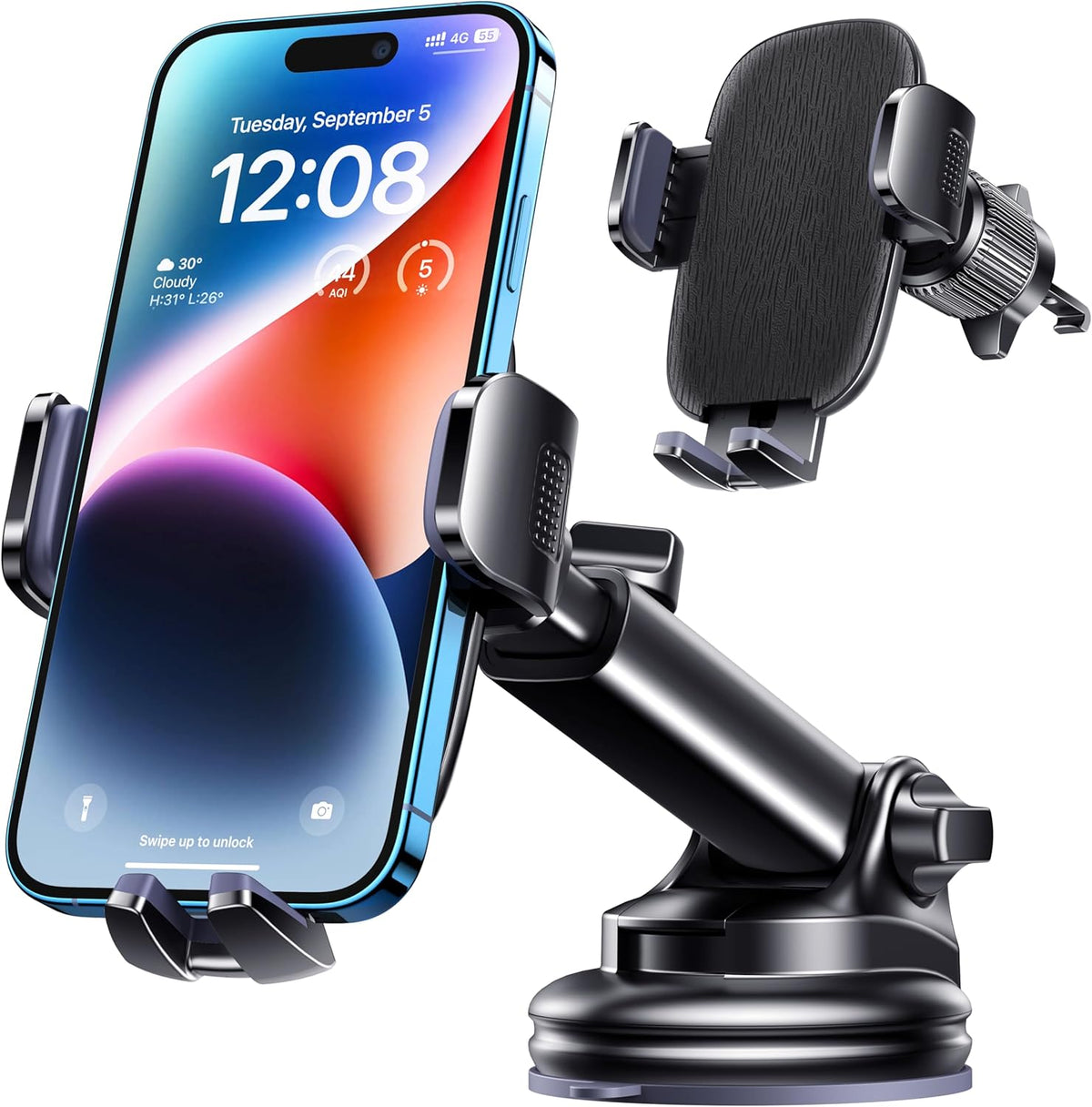 Qifutan Dash Mounted Phone Holders for Your Car Dash Phone Mount for Car Dashboard Air Vent Multi-Mount 3 in 1 Vehicle Windshield Holder Compatible Multi-Device Clip