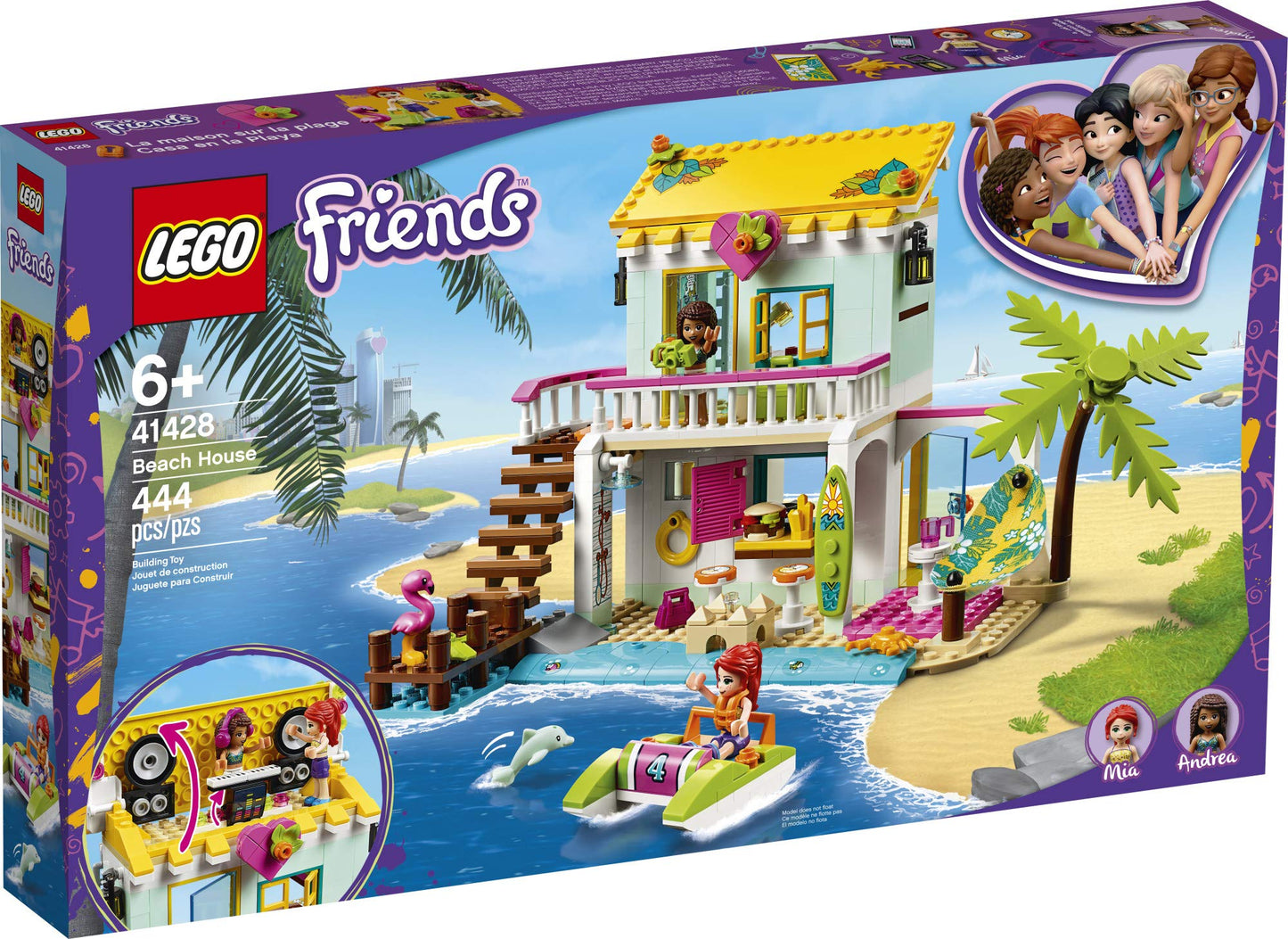 LEGO Friends Beach House 41428 Building Kit; Sparks Hours of Summer Adventure Play (444 Pieces)
