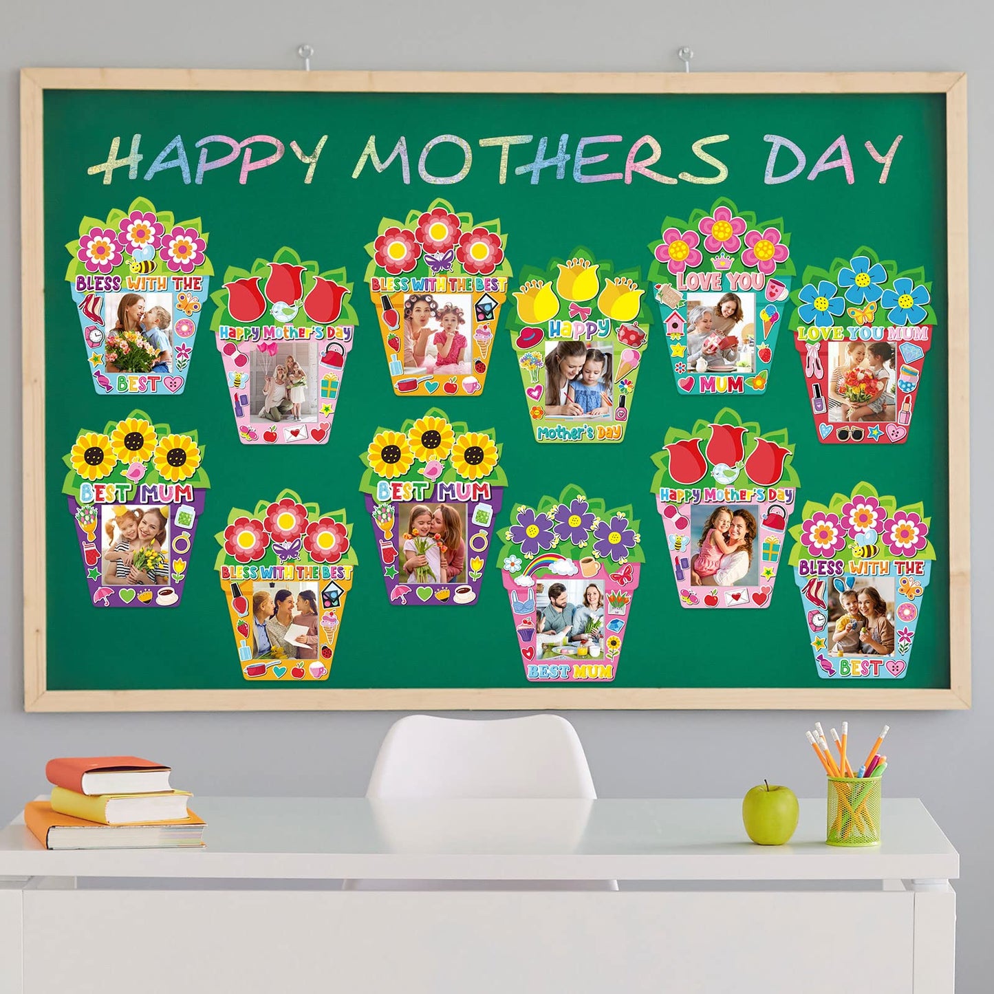 Fuutreo 96 Pieces Mother's Day Craft Kit, Mother's Day DIY Picture Frame, 48 Paper Photo Frames with 48 Sticker Sheets, DIY Classroom Activity, Party Decor, Mom Gift(Flower)