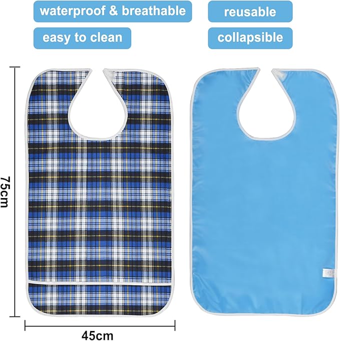 Adult Bibs, Waterproof Bib Clothing Protector with Crumb Catcher, Reusable Dining Bibs for Elderly, Men Women