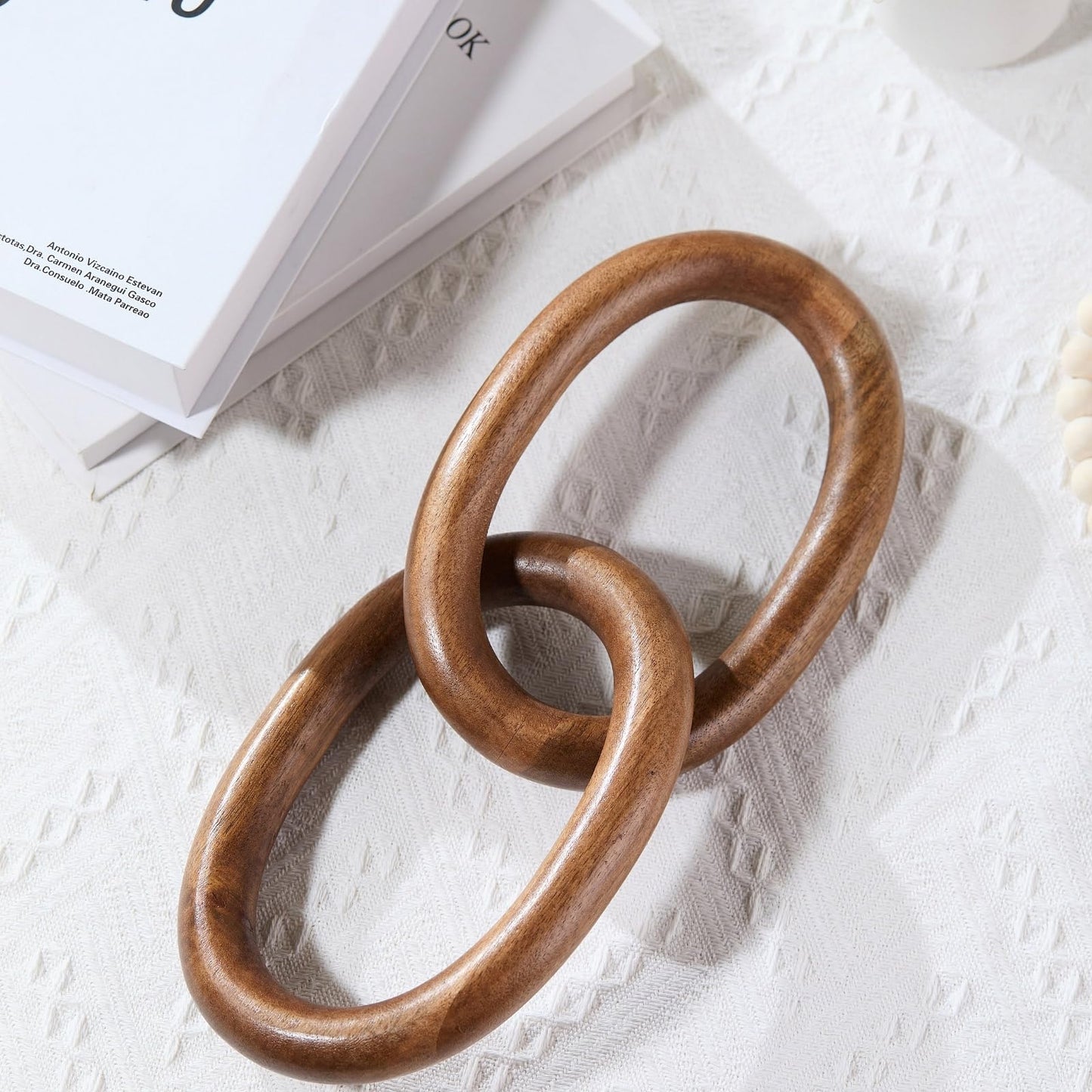 THORNIA Acacia Wood Chain Link Decor, Natural Wooden Knot Shelf Decors for Coffee Table, Bookshelf, Console Table Decorations, Decorative Handcrafted Modern Home Accent, 13x6 Inch