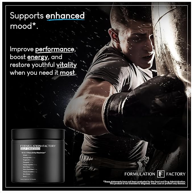 Self Obsessed 10 in 1 Masculinity Maximizer Supplement, Shilajit for Men, Tongkat Ali, Ashwaganda, Fenugreek Muscle Growth, Energy Management, Drive, Strength, Recovery 1-month supply (Pack of 1)