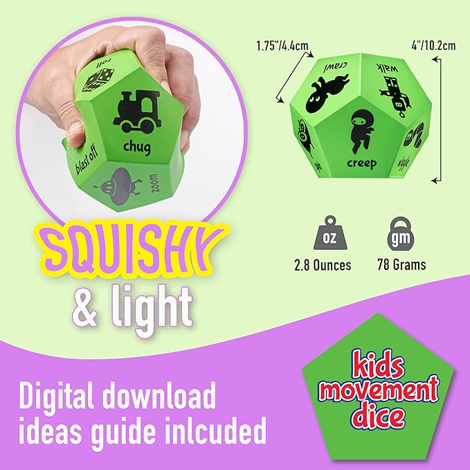 Movement Dice - Preschool Play Equipment & Recess Toys for Elementary Outside Gymnastics Games, Exercise Dice for Kids as Gross Motor Toys, PE Equipment for Outdoor & Indoor Recess Classroom