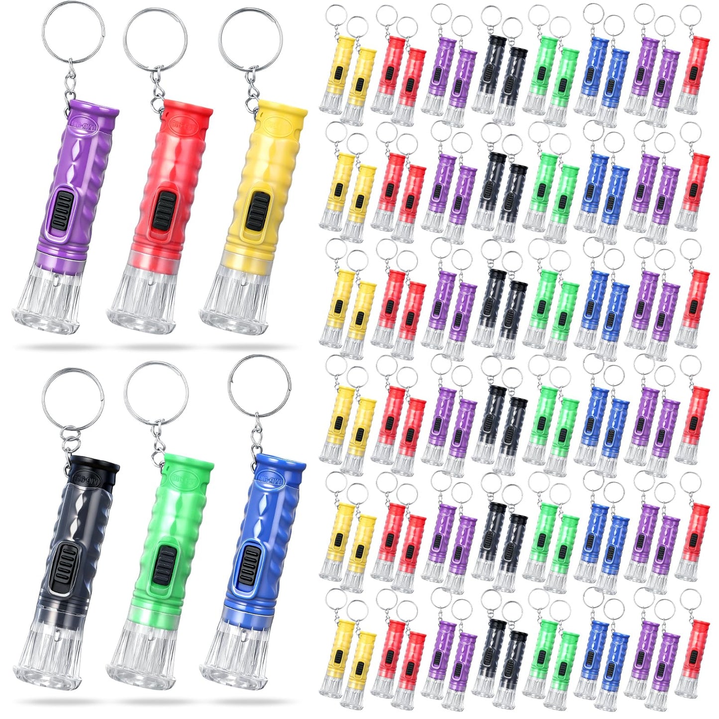 Jexine 100 Pcs Mini Flashlight Keychain Bulk Torch Keyring Flashlights LED Small Keychain Light Hiking Camping Christmas Party Favors(Mix Color)