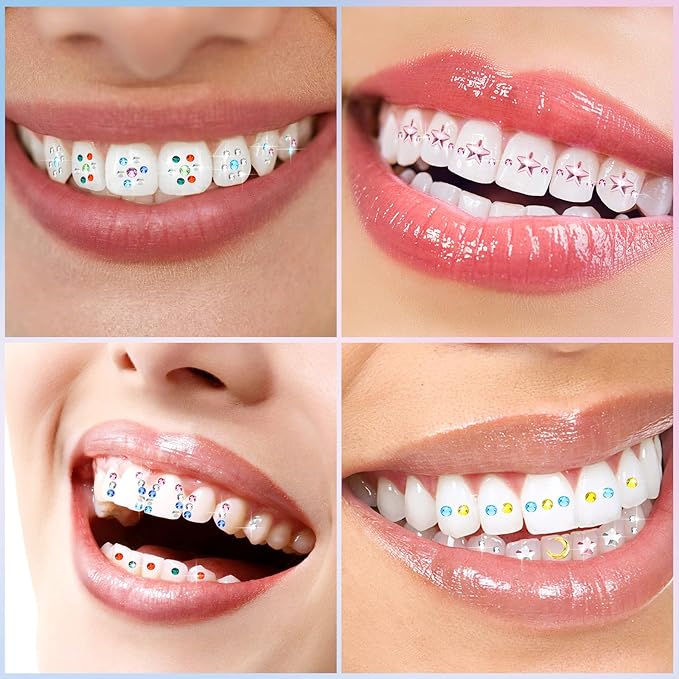 Sosation 377 Pieces Tooth Gem for Teeth Jewelry Kit DIY Fashionable Artificial Crystal Reflective Tooth for birthday Party, Cool Style