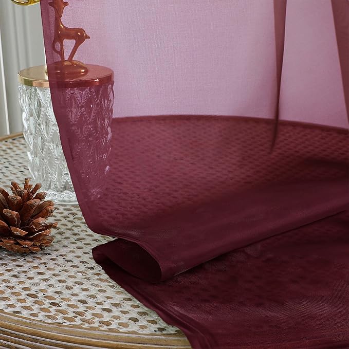 OVZME Burgundy Sheer Curtains 84 Inches Long 2 Panels Set, Light Filtering Sheer Curtains for Living Room Bedroom 59 Inch Extra Wide, Modern Voile Filmy Rod Pocket Window Drapes, 59Wx84L Inches