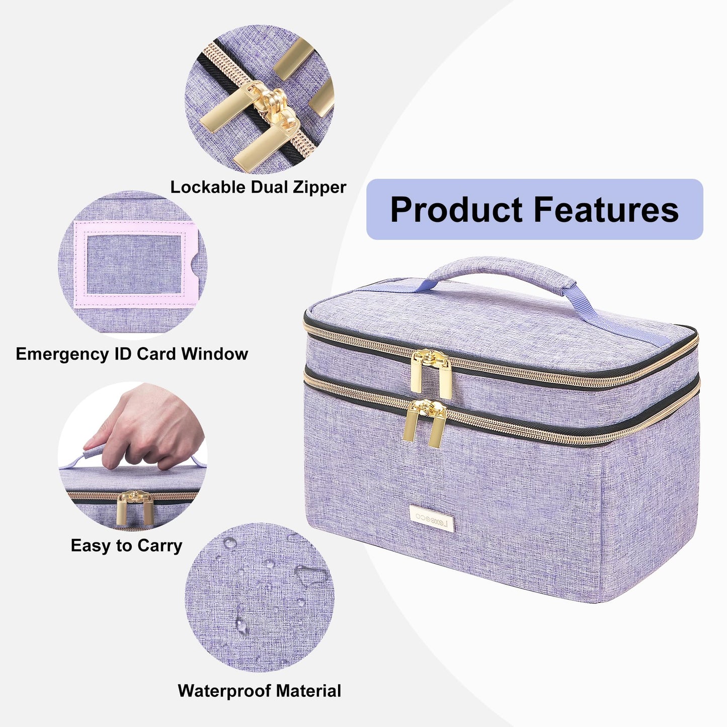 Lexeeco Medicine Storage Bag Pill Bottle Organizer with Portable Small Pouch Travel Medication Bottle Organizer for Emergency Home First Aid Box Kit (Purple)
