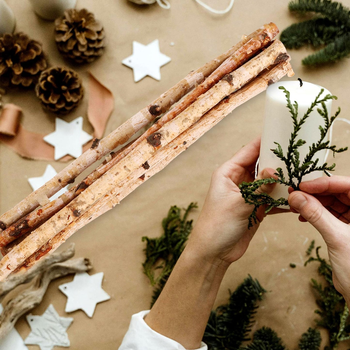 Natural Birch Wood Sticks 15.75 Inch Craft Sticks for DIY Projects Home Decoration Floral Arrangements and Holiday Crafts 6Pcs