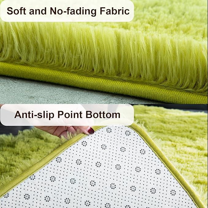 TWINNIS Super Soft Shaggy Rugs Fluffy Carpets, 5x8 Feet, Indoor Modern Plush Area Rugs for Living Room Bedroom Kids Room Nursery Home Decor, Upgrade Anti-Skid Rectangular Fuzzy Rug, Green