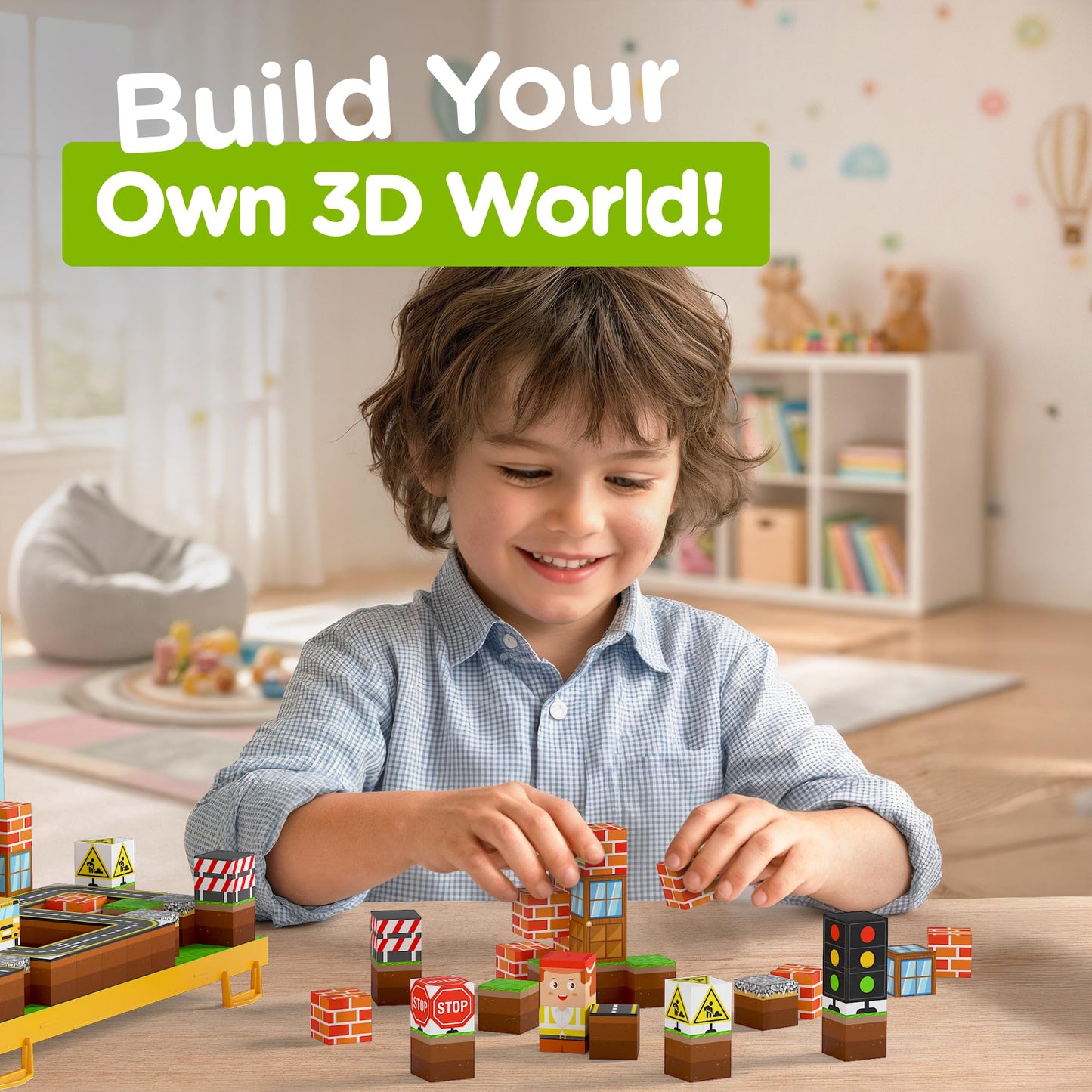 Gift-Ready Magnetic Building Blocks for Kids, Magnet Cubes — Construction Site Toy Building Sets with Magnetic Storage Board — 84-Piece Pixy Stacking STEM Building Toys for Boys & Girls Ages 3 to 12