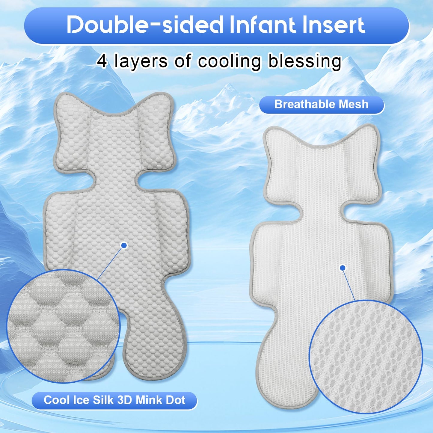 Kaseeous Car Seat Cooling Pad for Baby, Mink Dot Car Seat Cooler Mat for Girls Boys, Stroller Cooling Pad with 3D Breathable Mesh, Multifunctional Infant Carseat Cooling Insert Liner for Summer