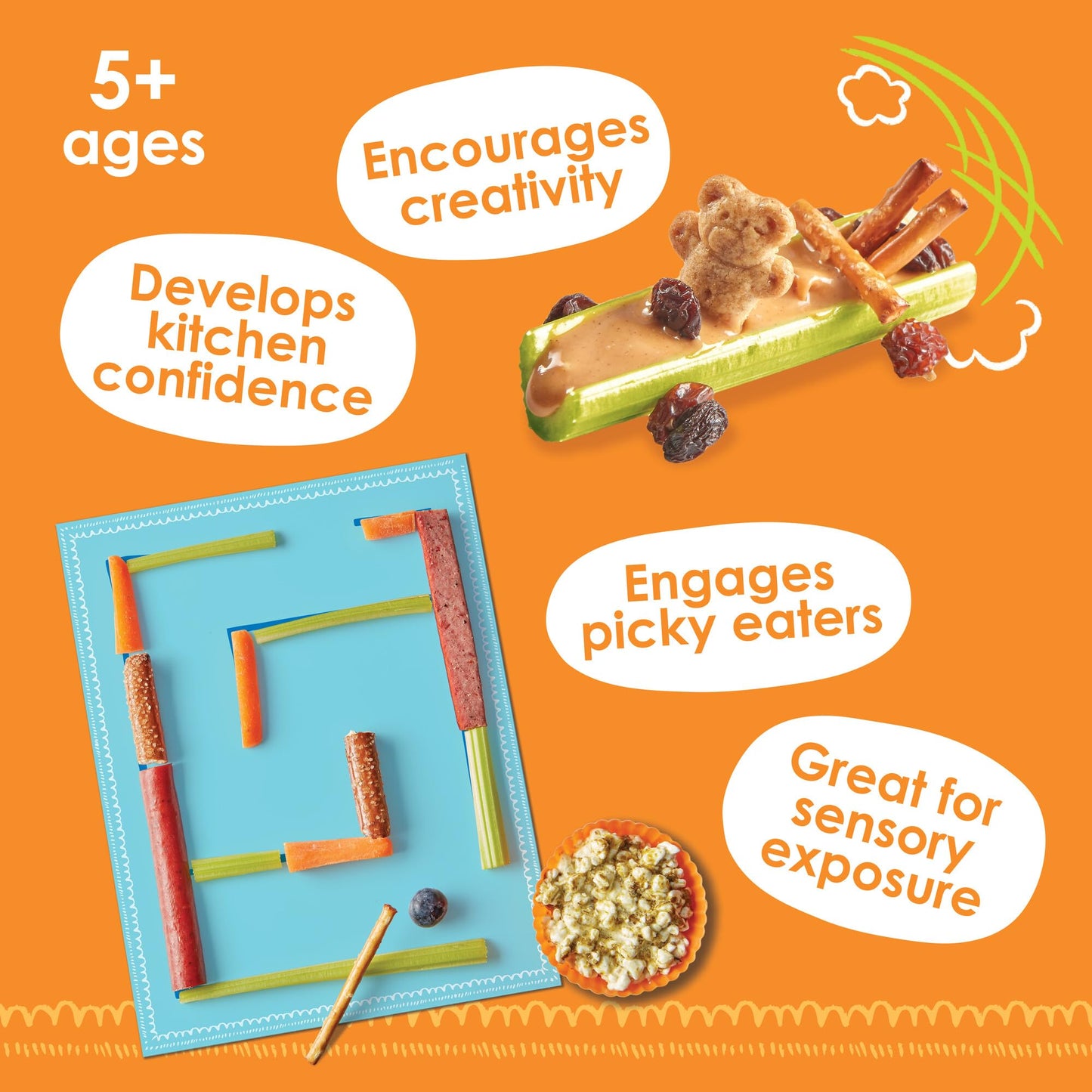 MindWare Best You Krafty Kitchen Snacks Kit, Kids Cooking and Snack Prep Set with Games and Recipes, Hands On Food Exploration Activity for Kids Ages 5 and Up, Healthy Eating Play Kit