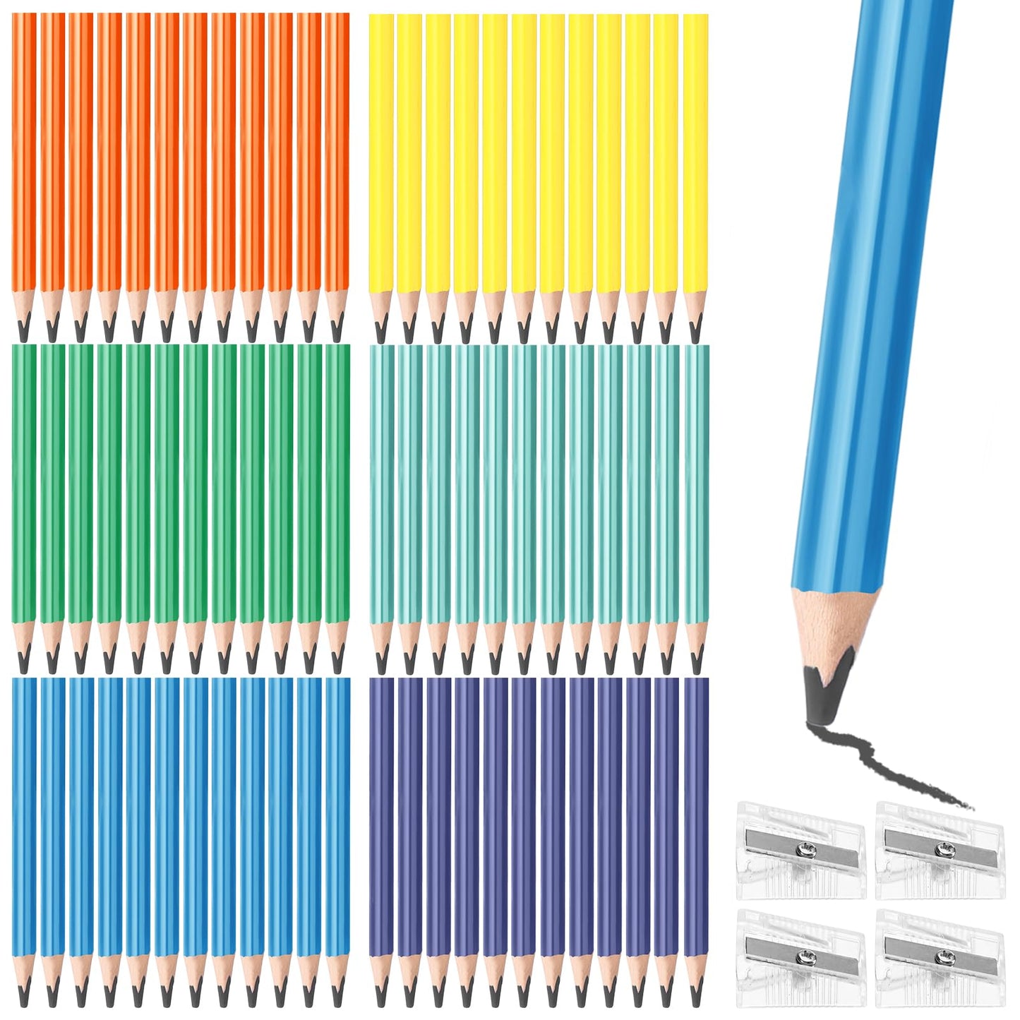Spakon 96 Pcs Jumbo Pencils for Kid Bulk 3.5 Inch Wooden Triangle Short Fat Chunky Pencil with Sharpener for Student Toddler Preschooler Beginner Kindergarten Classroom Supplies