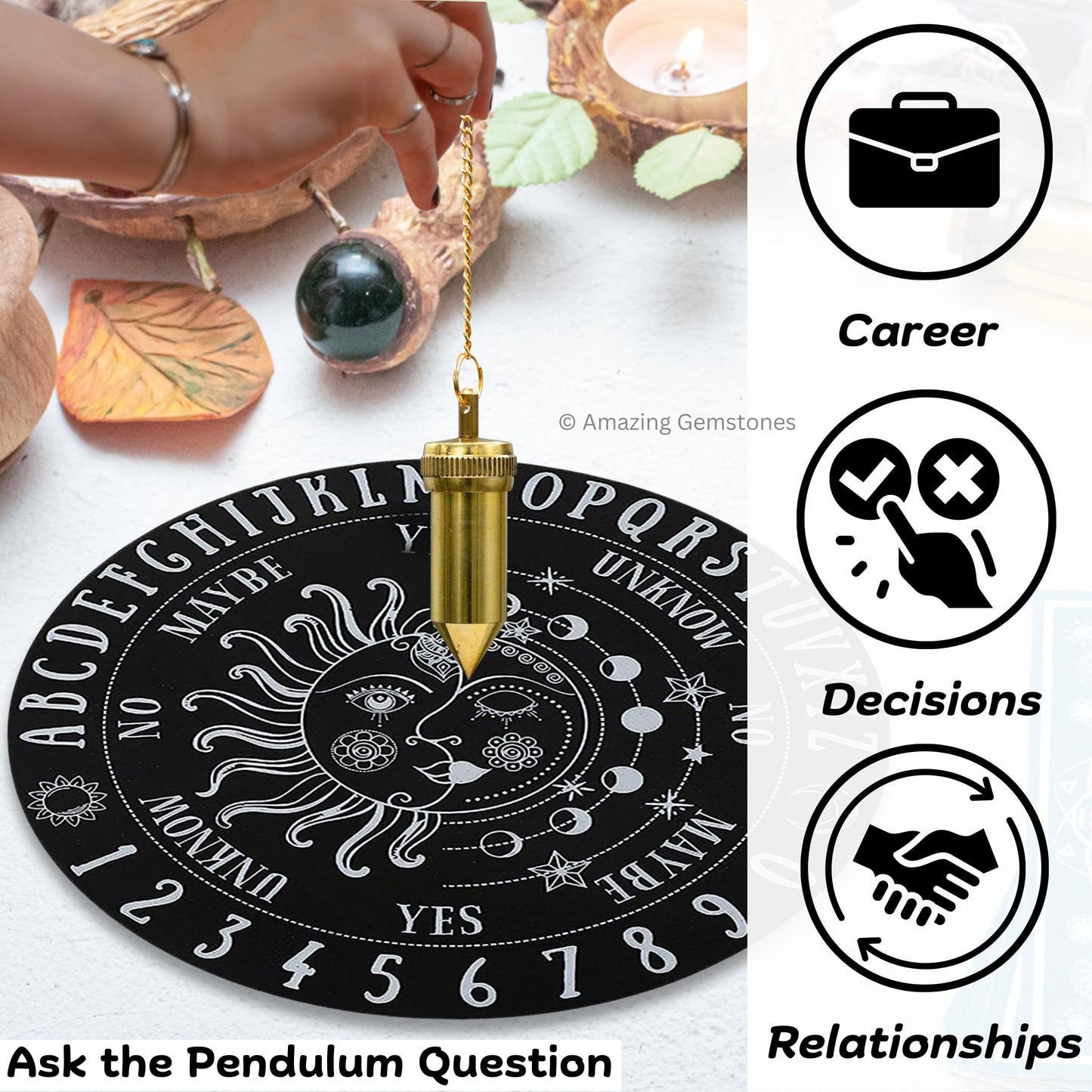 Amazing Gemstone Healing Metal Pendulums for Divination, Gold 3 Piece Open Chamber Pointed Bullet Steel Copper Pendulum High Energy Pendulo de Bronce Pendulos de Mesa MP75