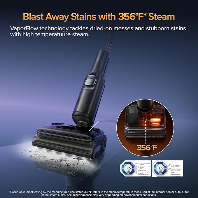 roborock F25 Ultra Steam Wet Dry Vacuum Cleaner, 356°F Steam Mop & 187°F Hot Water Cordless Vacuum Mop All in One, Floor Washer with Blue Light, 194°F Self-Cleaning, 180° Lay-Flat, AI Assitant Wheels