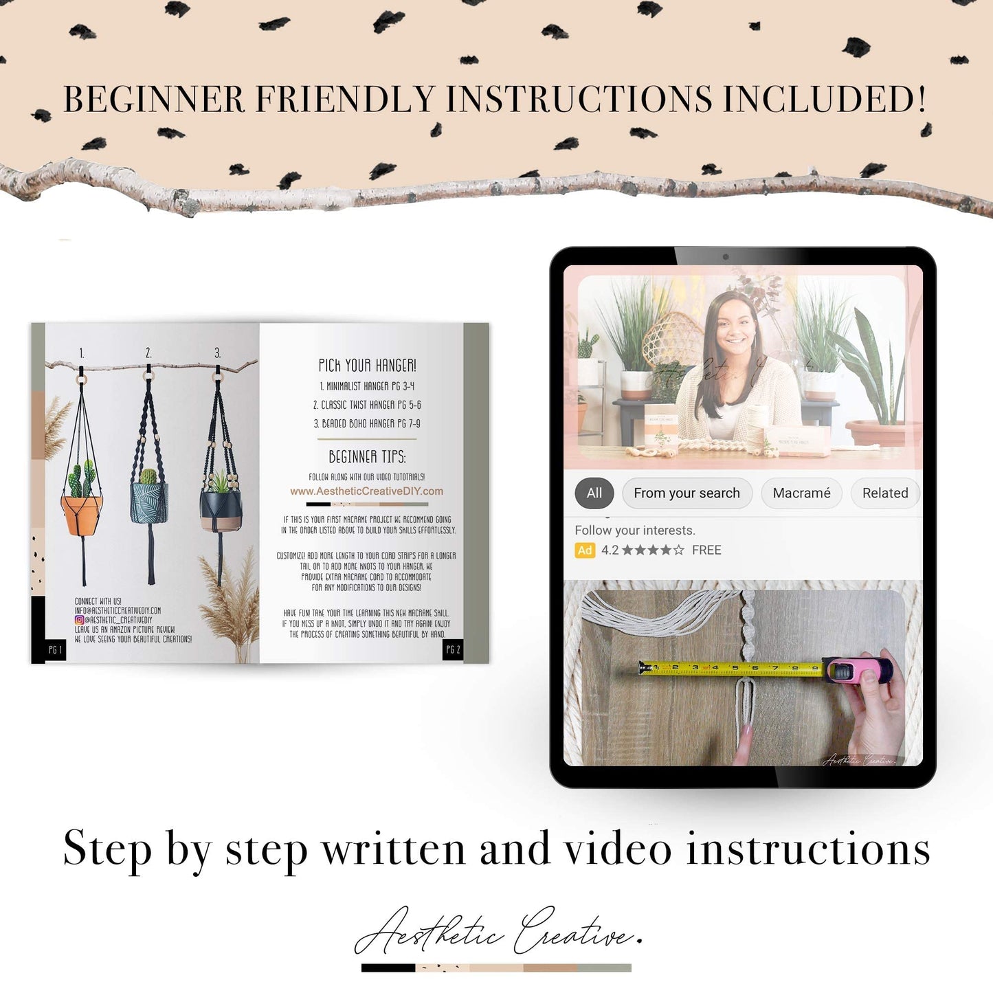 Macrame Kit-Black Edition-Makes 3 Macrame Plant Hangers with Easy to Follow Instructions for Adult Beginners - Includes 109 Yards 3mm Cotton Macrame Cord, Wooden Beads & Custom Instruction Booklet