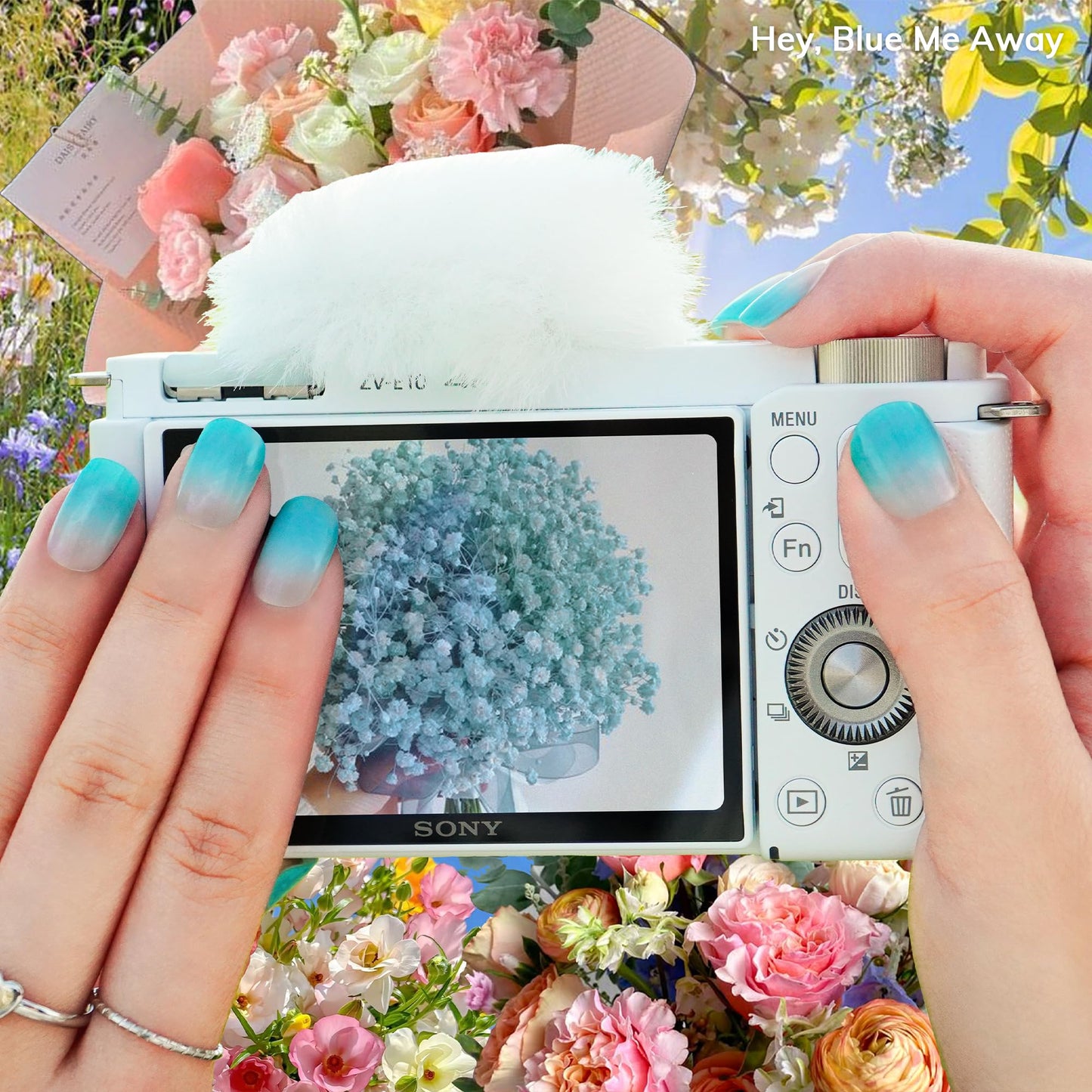 Heyhae Semi Cured Gel Nail Strips | No LED Lamp Needed | Ombre, Blue, Spring | Easy Apply & Remove, Salon Quality | Includes 28 Strips, 1 Prep Pads, Nail File & Wooden stick - Hey, Blue Me Away