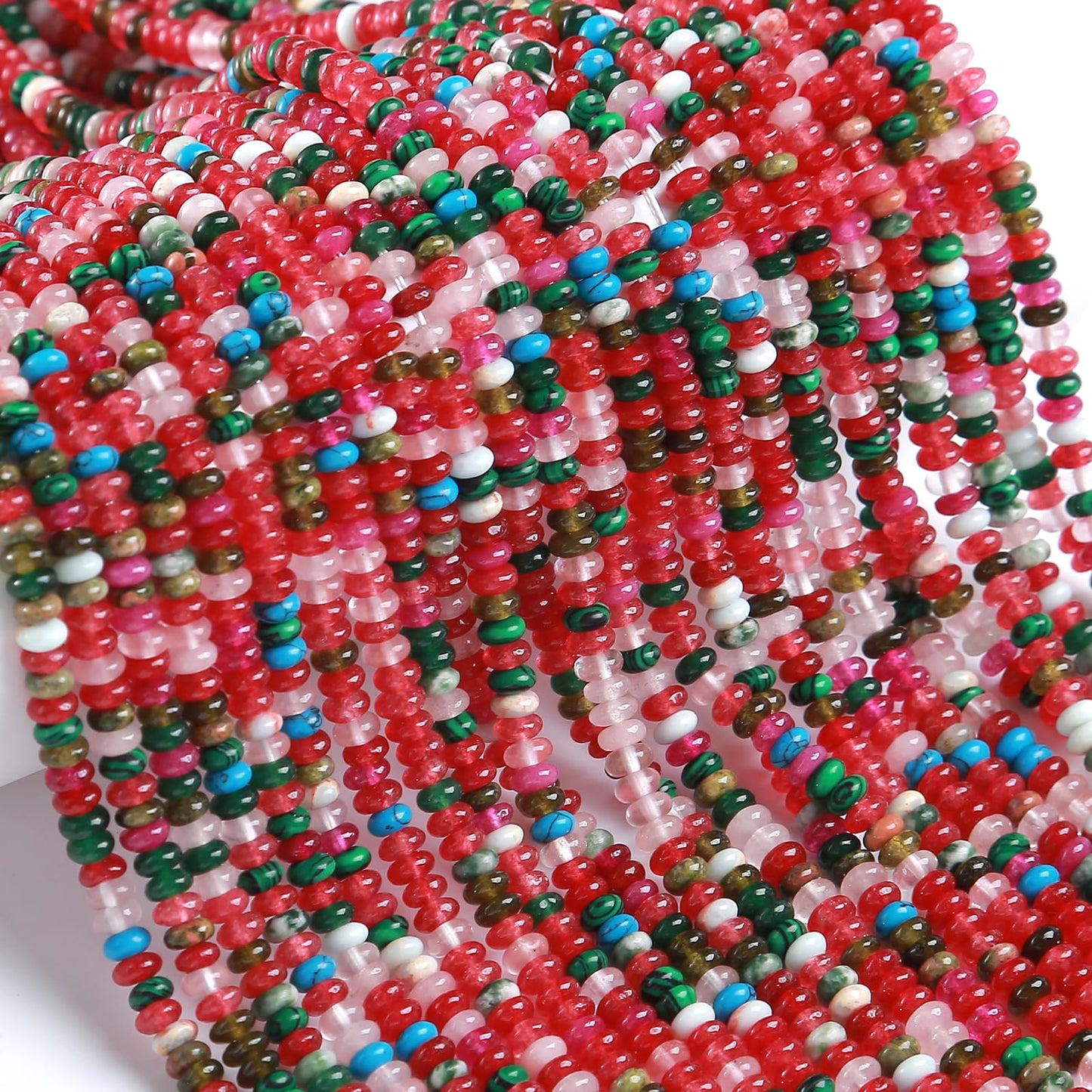 150PCS 2x4mm Natural Mixed Color Red Jades Stone Rondelle Beads Abacus Disk Stone Beads Round Loose Spacer Gemstone for DIY Bracelet Necklace Jewelry Making