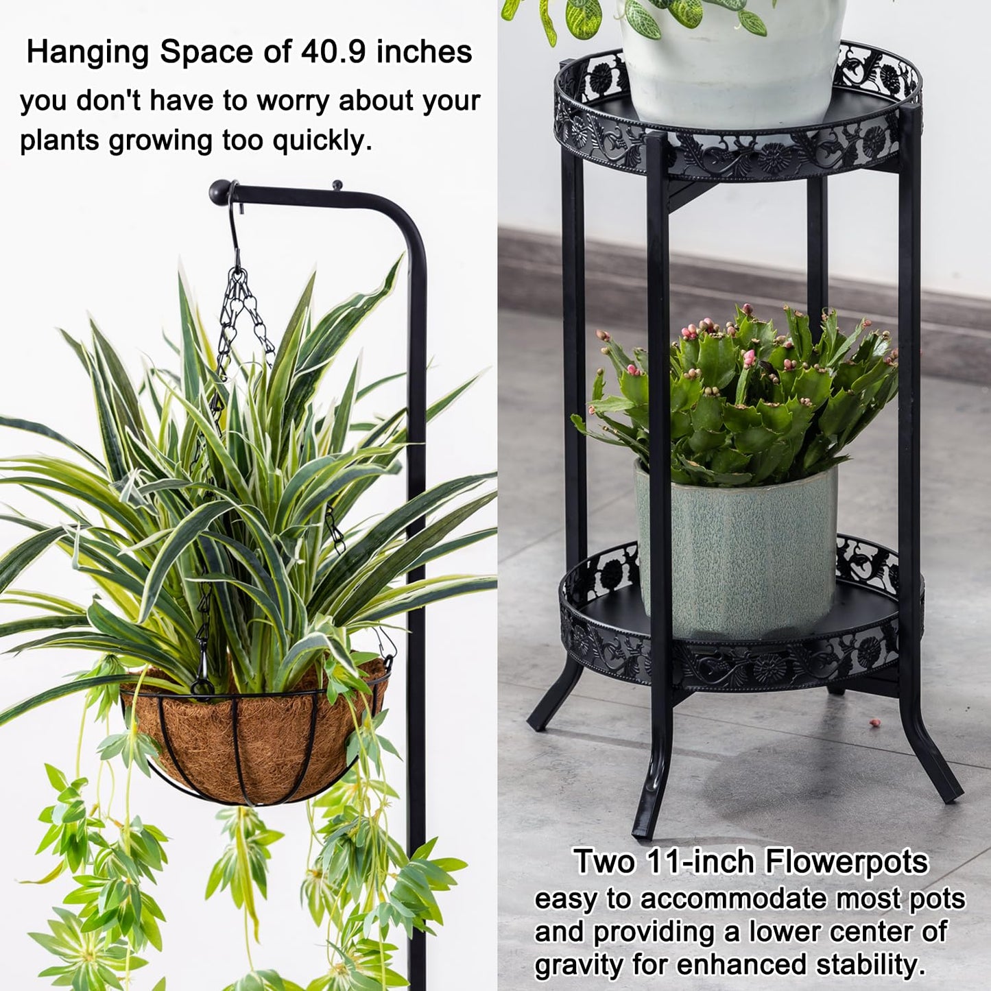 COPREE 2-tier Hanging Plant Stand 2 Pack, Space-Saving Iron Planter Shelves Flower Pot Organizer Rack Multiple Flower Pot Display Holder Shelf Indoor Outdoor Heavy Duty Planter Shelving Unit